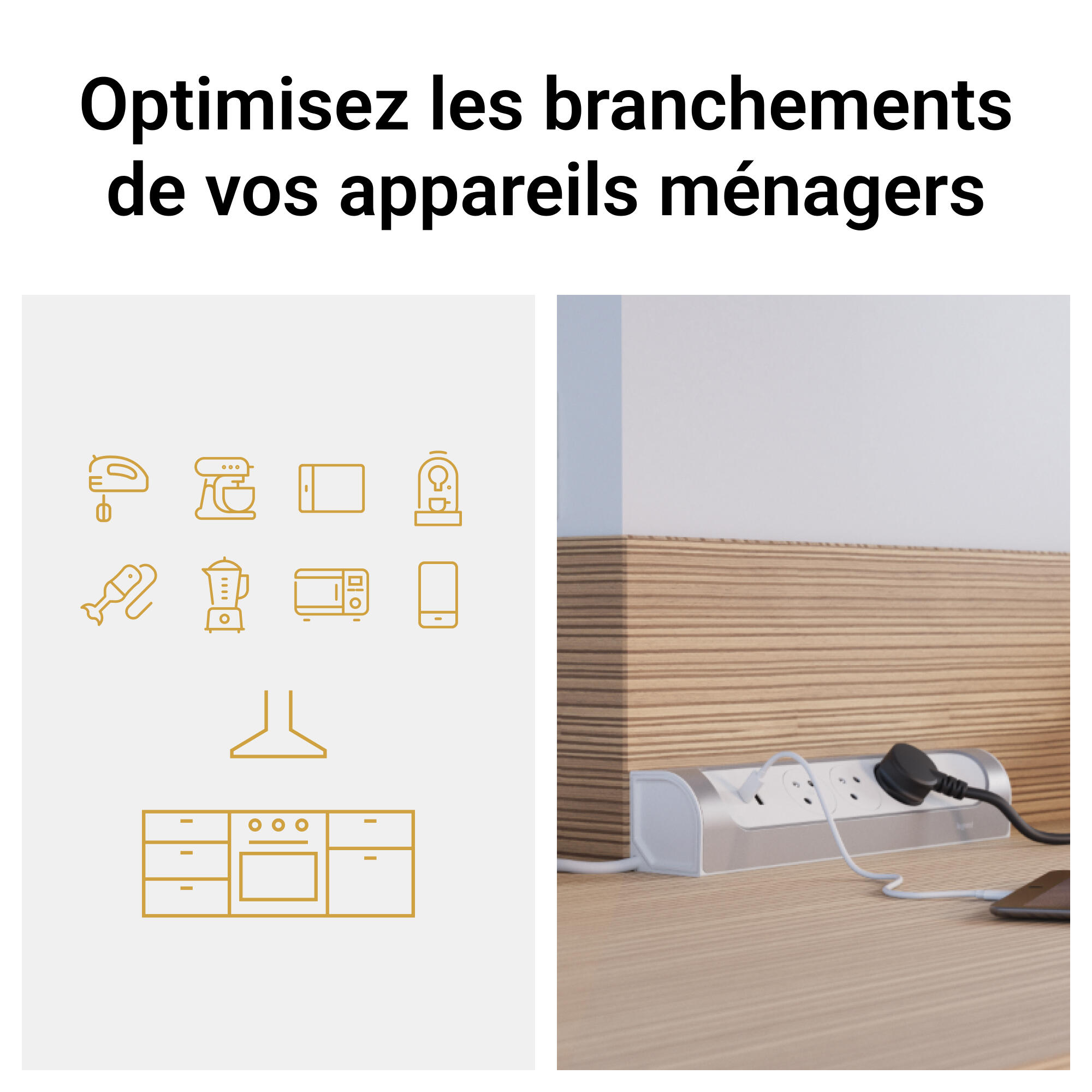 Multiprise d'angle 3 prises 1m avec 1 USB-A + 1 USB-C aluminium LEGRAND - 6