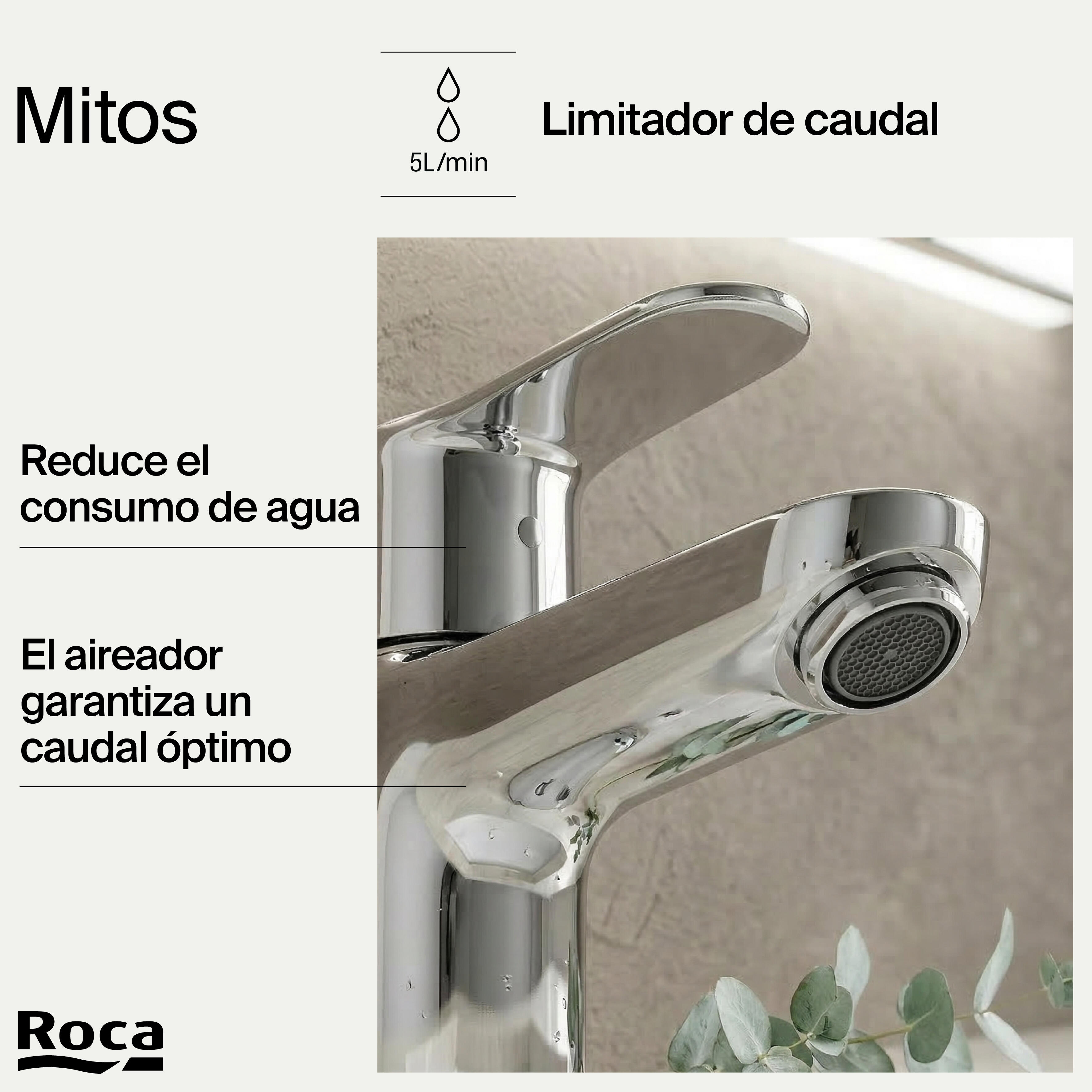 Grifo de lavabo ROCA Mitos-N monomando cromo brillo. Apertura en frío. Antical. Latón. - 11