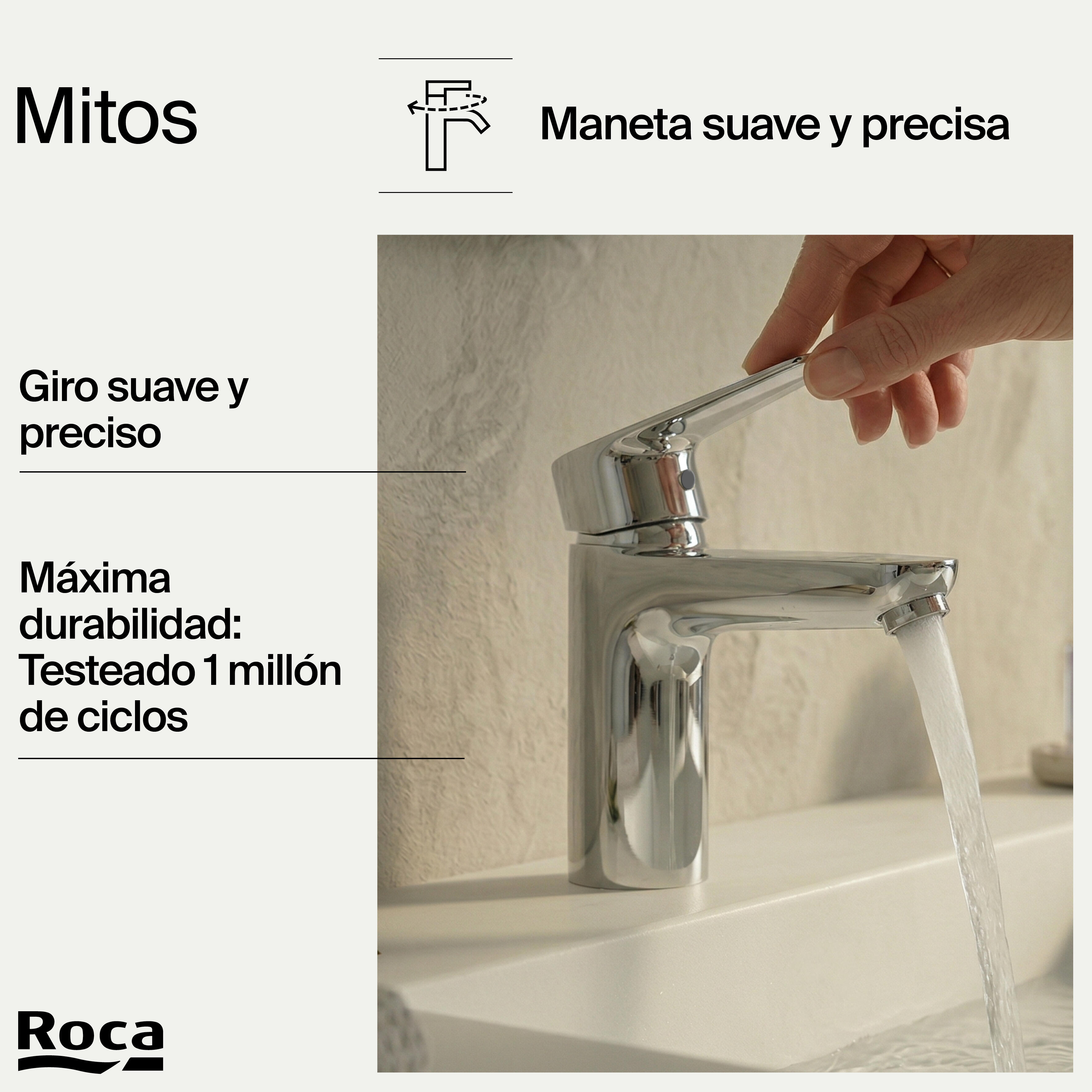 Grifo de lavabo ROCA Mitos-N monomando cromo brillo. Apertura en frío. Antical. Latón. - 9