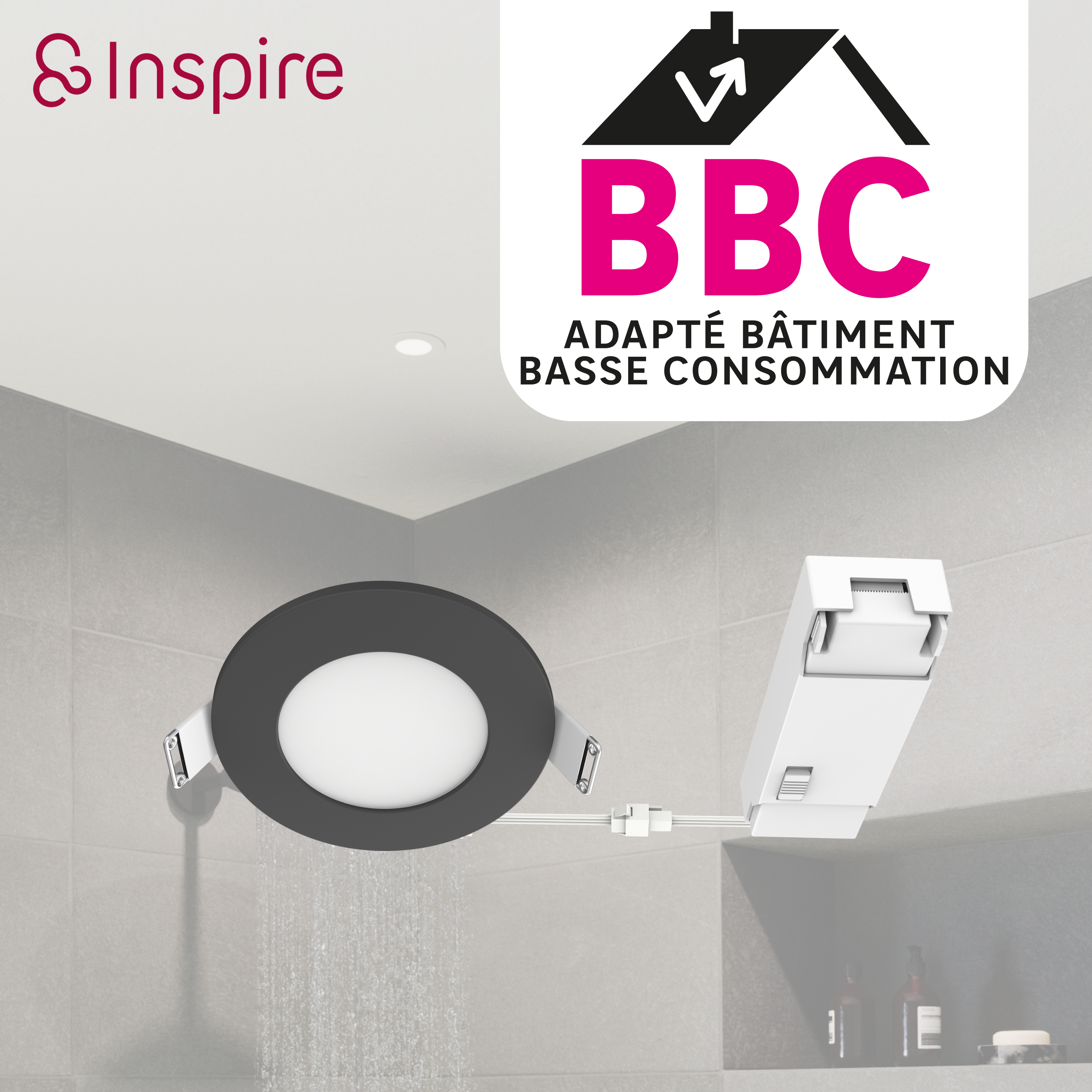 3 spots encastrés LED salle de bain IP65 BBC Kilia CCT, INSPIRE noir - 3
