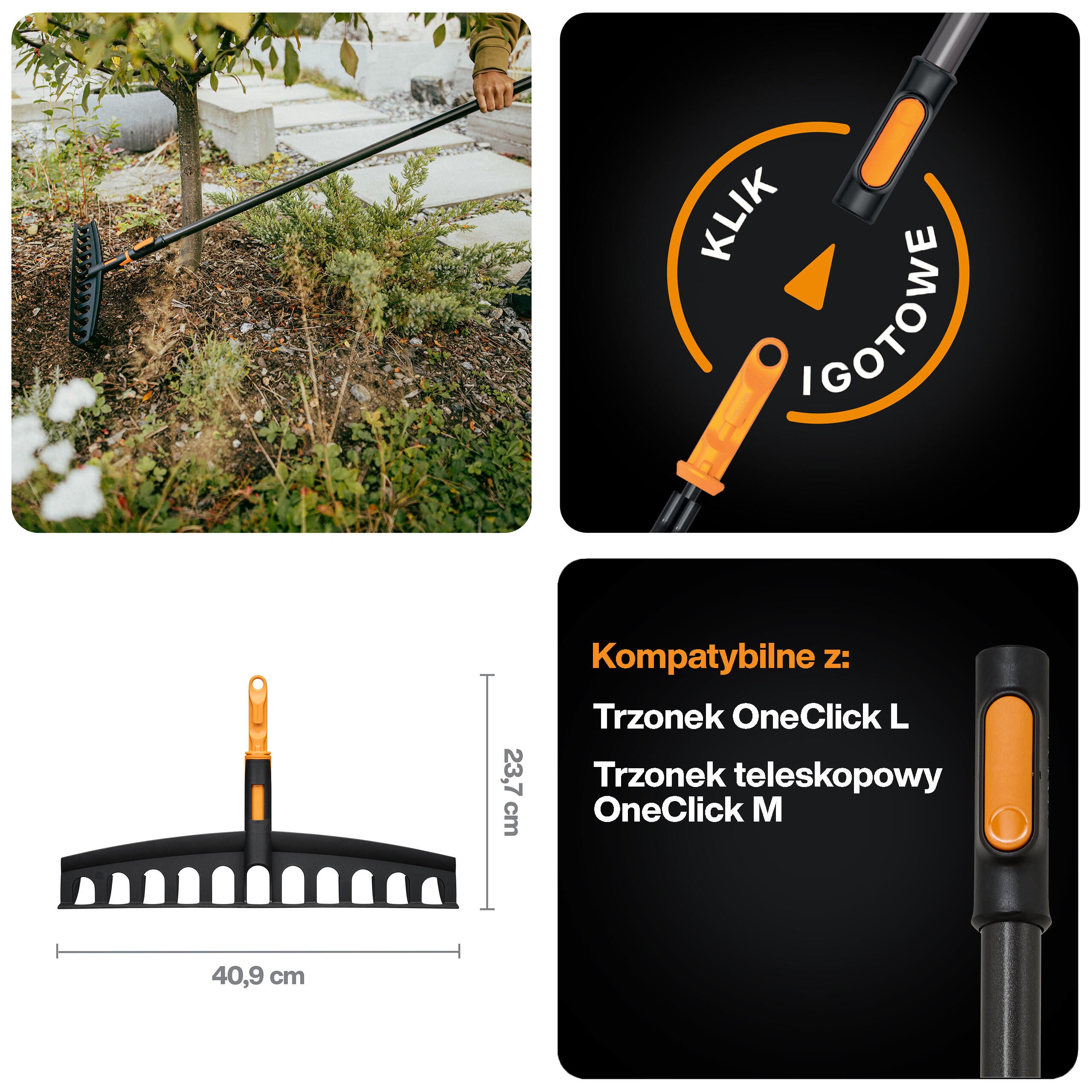 Grabie ogrodowe uniwersalne głowica OneClick Fiskars - 4