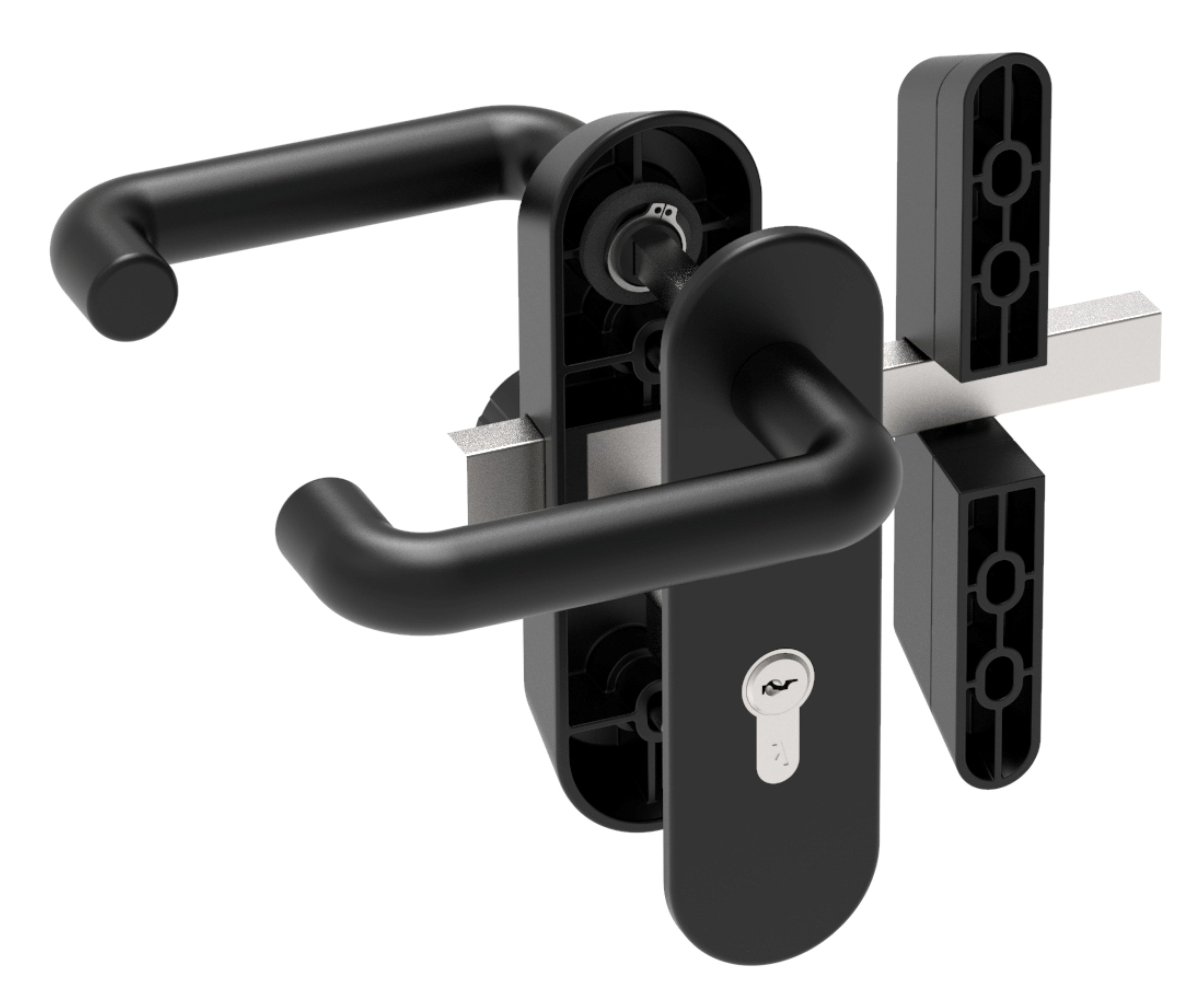 CONJUNTO MANILLA TRASTERO CON CILINDRO SEGURIDAD Y CERROJO 72MM DUPLEX - 3