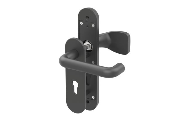 CONJUNTO MANILLA CON CILINDRO SEGURIDAD Y ESCUDO  PARA TRASTERO72MM ROBUTEX 