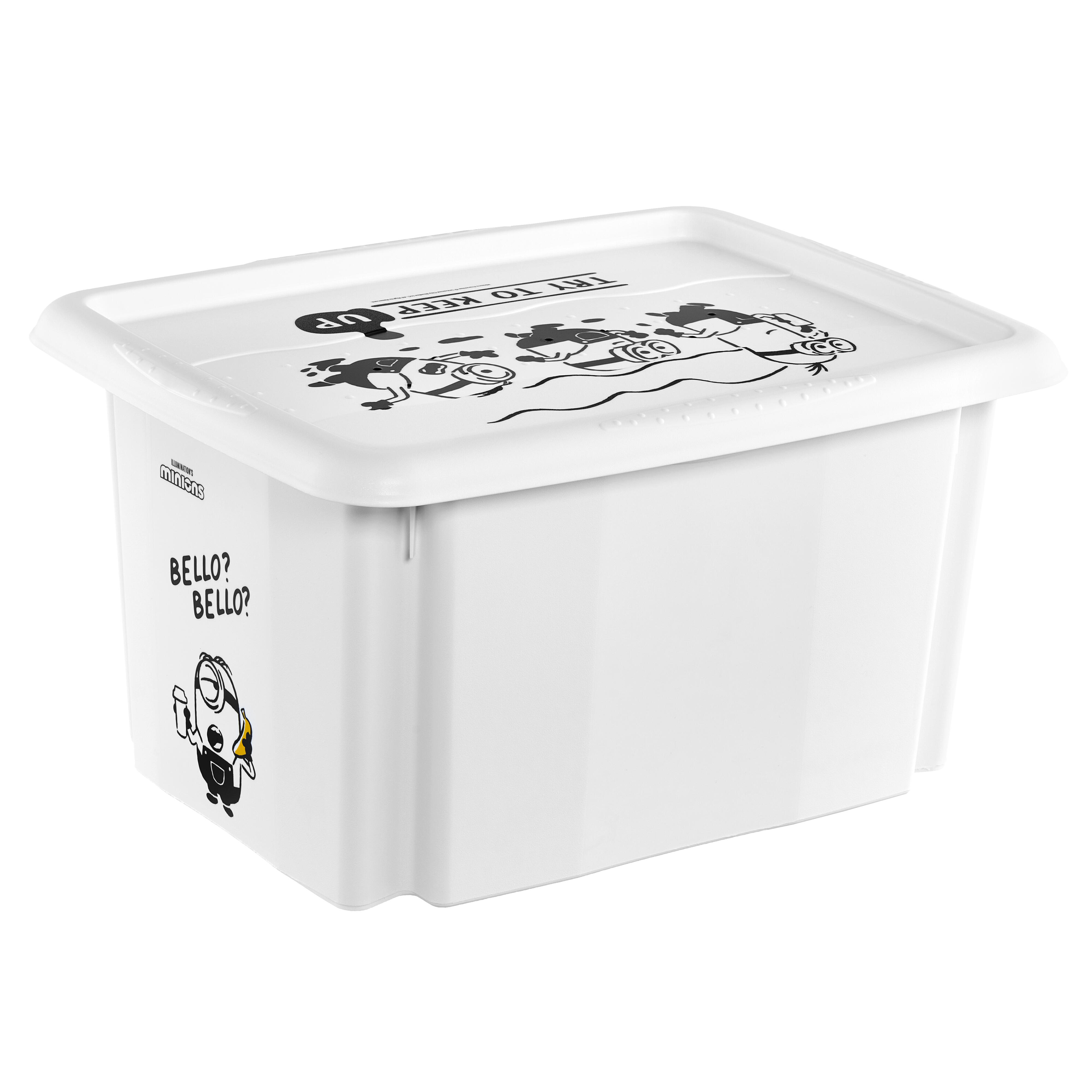 Cutie depozitare Minions, din plastic, 38 x 29.5 x 20.5 cm, 15 L, alb, cu capac