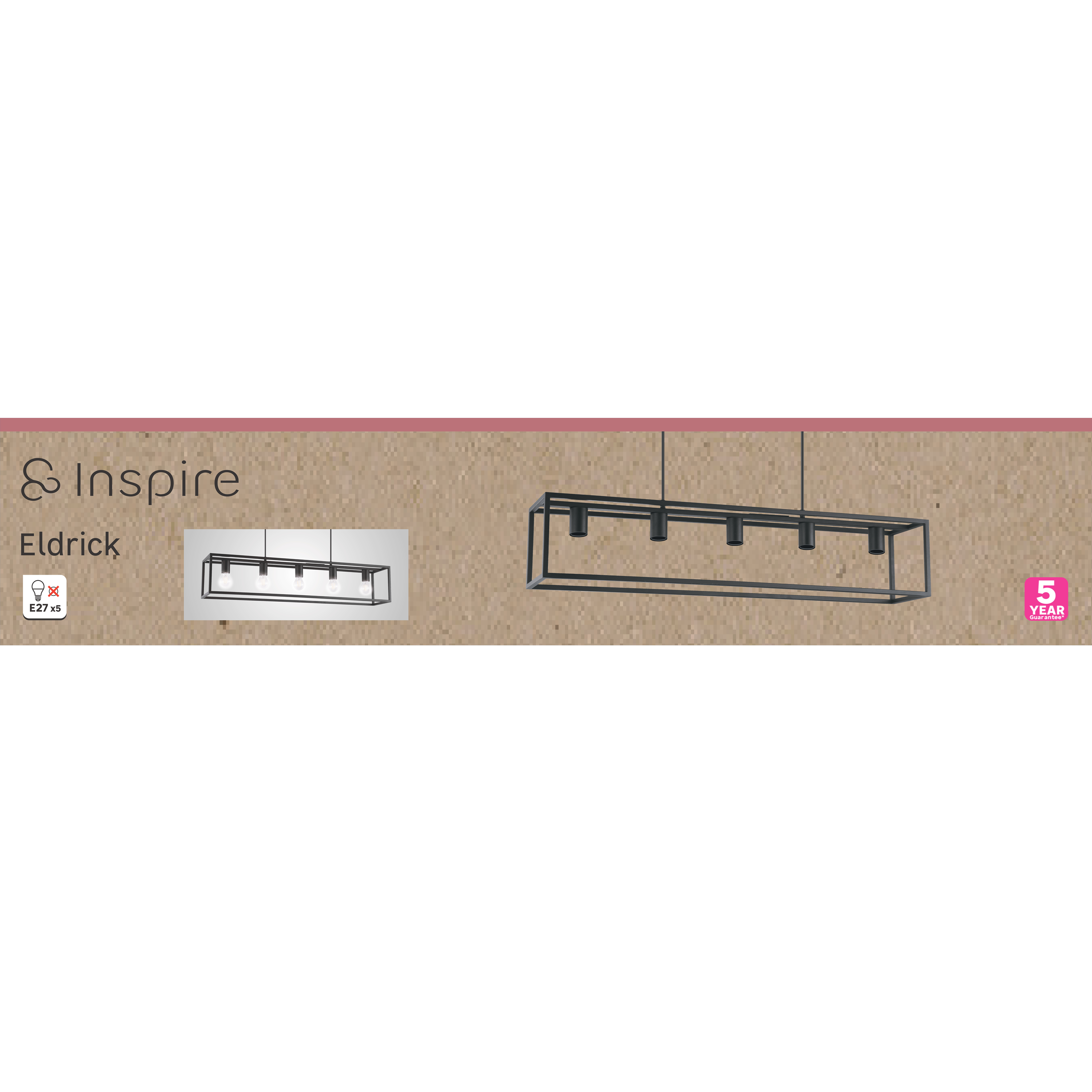 Suspension Eldrick, acier, noir, l.100 cm INSPIRE, E27 - 8