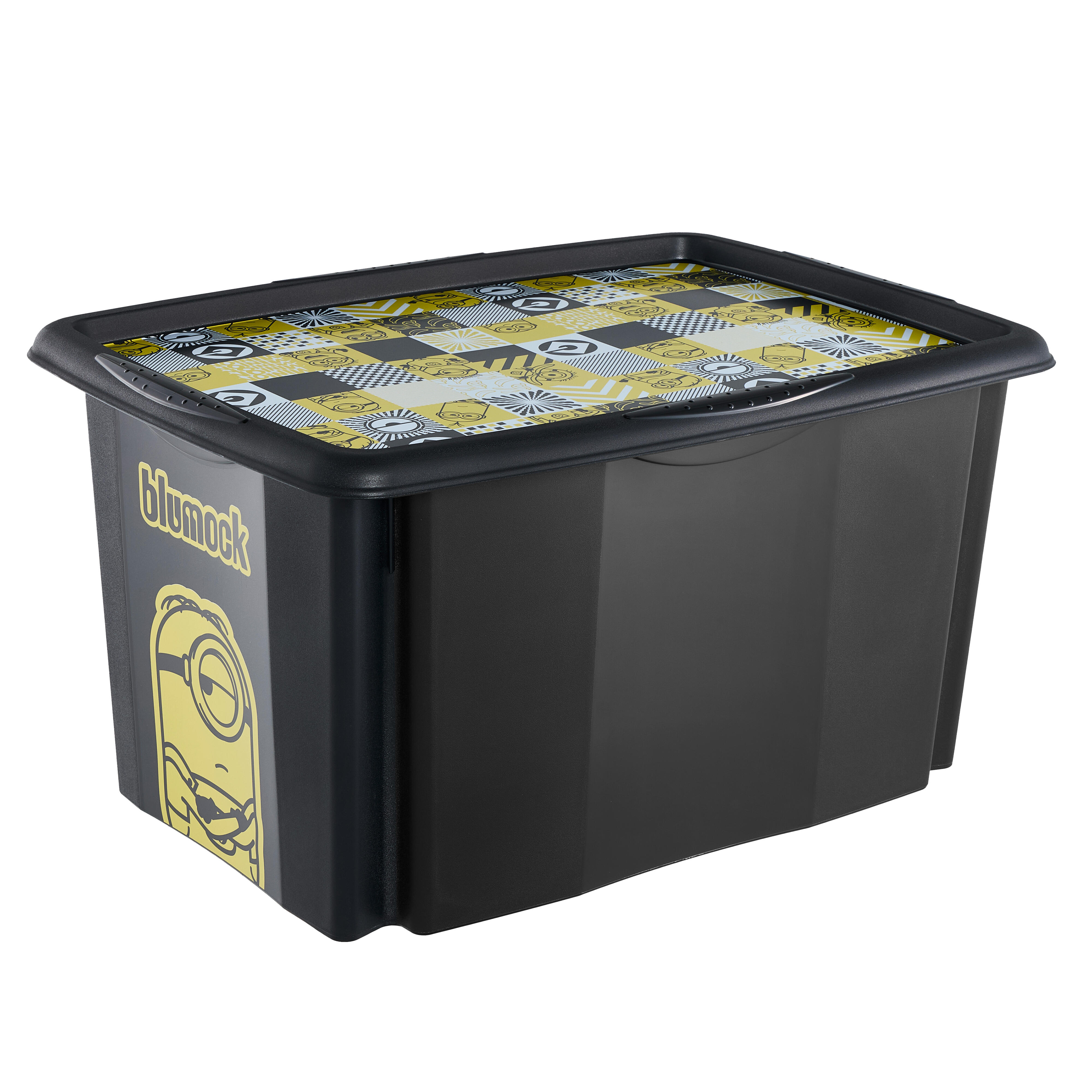 Cutie depozitare Minions, din plastic, 55.5 x 40 x 30 cm, 45 L, negru, cu capac