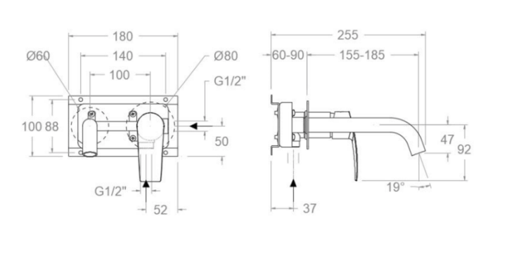 GRIFO DE LAVABO EMPOTRADO CARTAGO TALOS PRO - 3