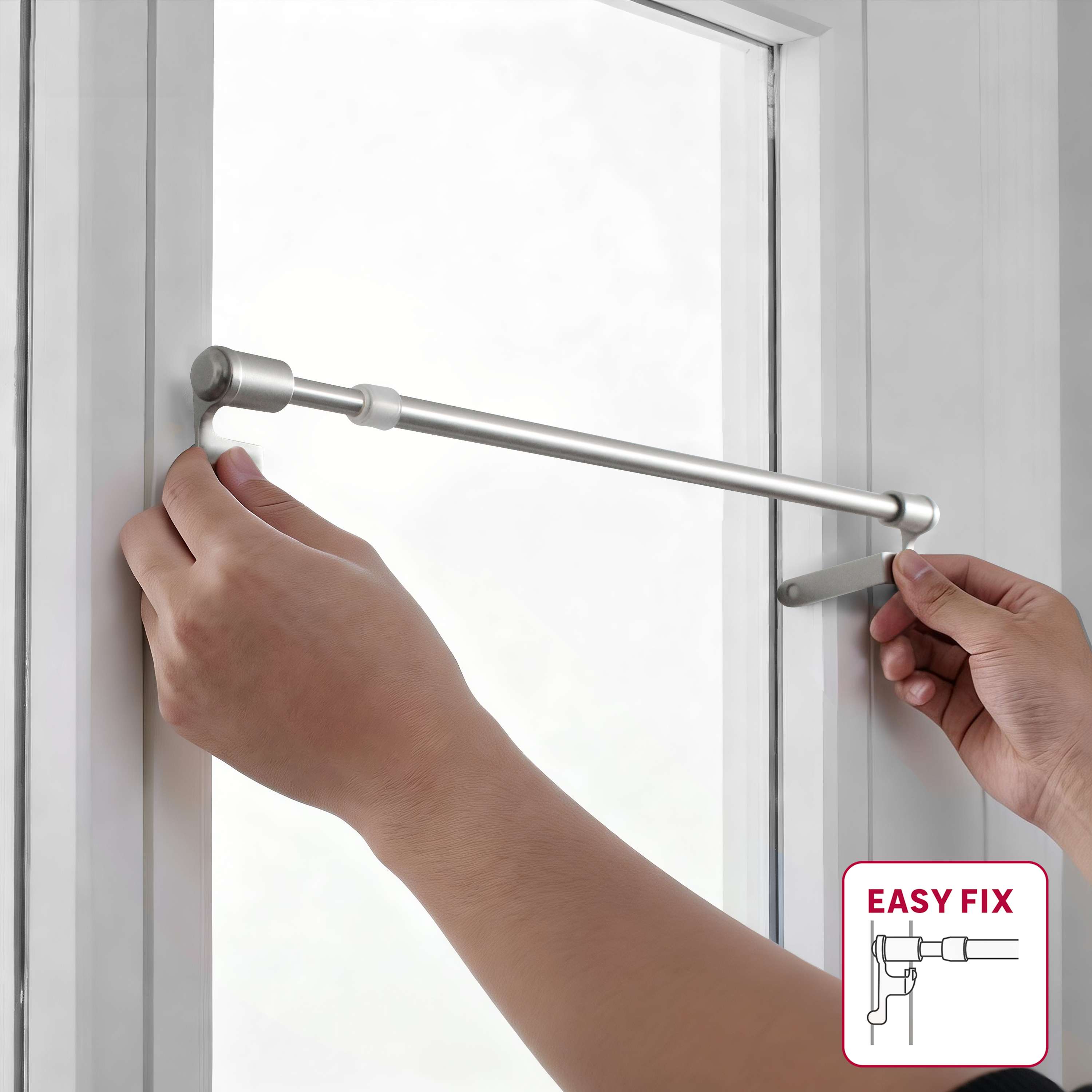 Kit de barre de vitrage sans perçage nickel Nubo, L.30 - 50 cm, diam.9 mm, INSPI - 3