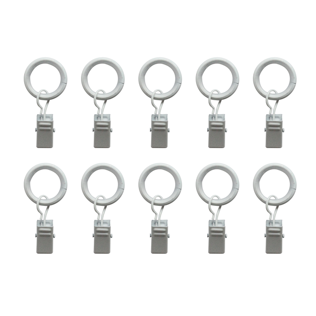 Lot de 10 anneaux pour tringle à rideau Clip 9 mm acier blanc peint