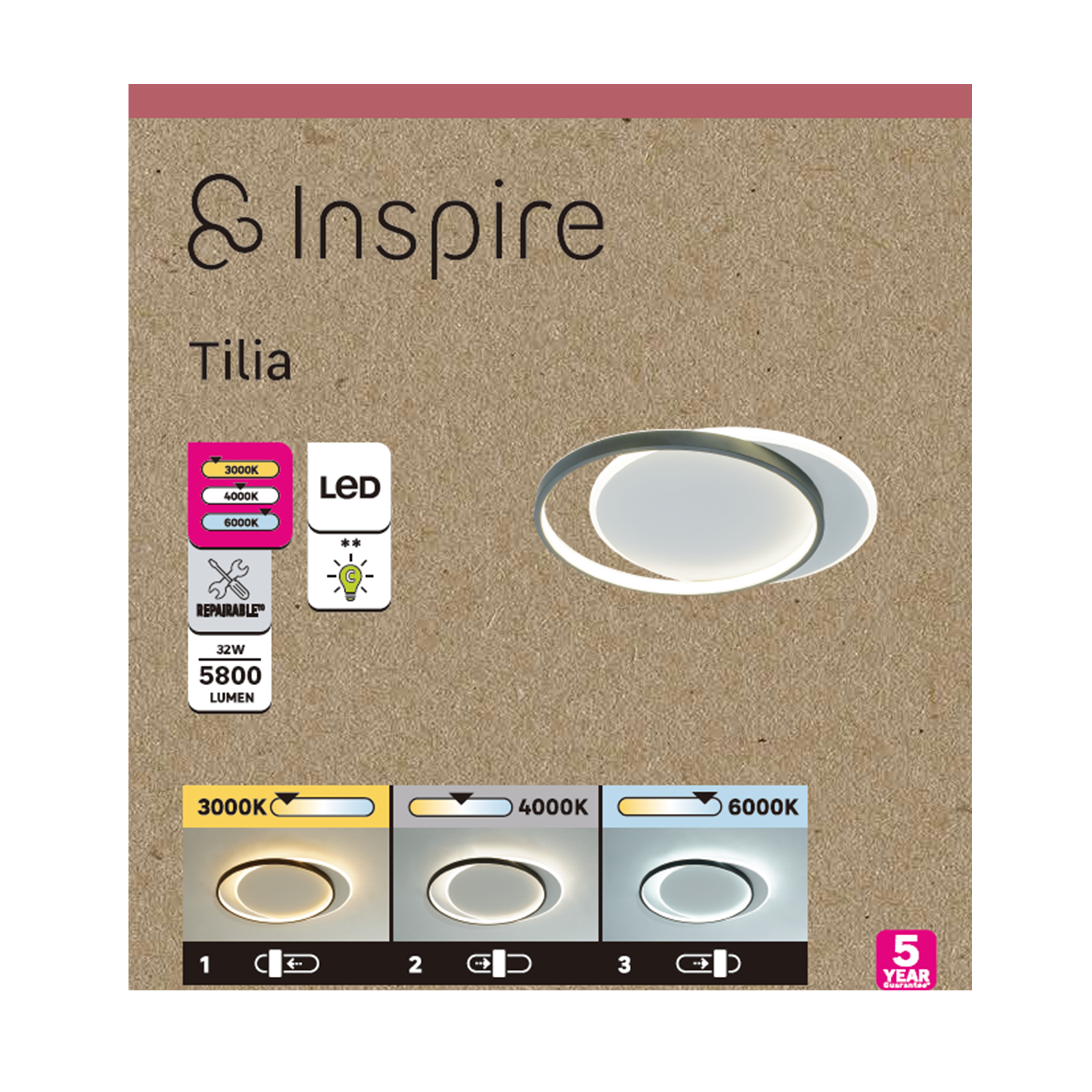 Plafon Tilia LED 5800 lm 32W barwa ciepła, neutralna, zimna 55 cm czarno-biały Inspire - 14