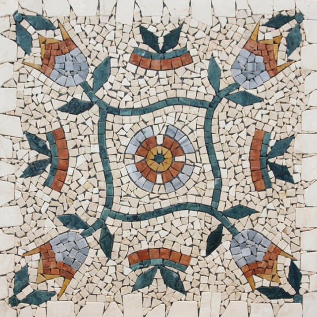 Rosone in pietra Fiori multicolore opaco L 66 x L 66cm x Sp. 7 mm