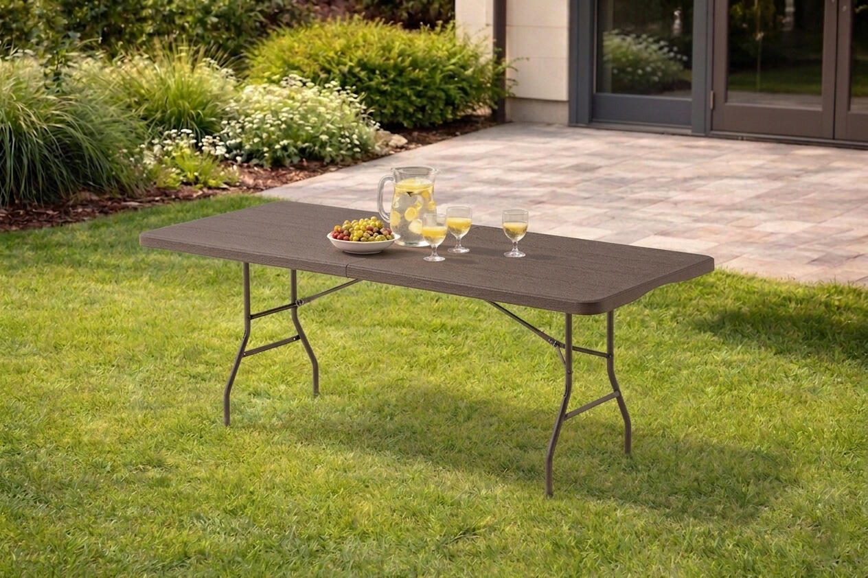 mesa de jardin plegable wood de 75x73x180 cm en color marron