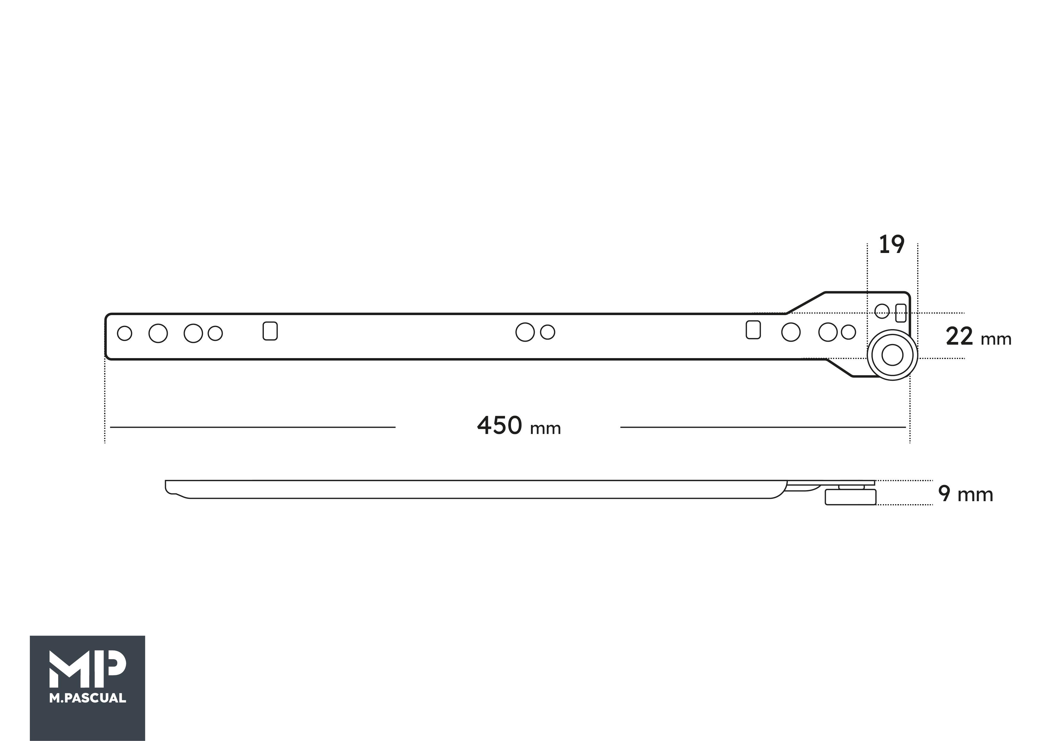 Guia para gaveta sem ranhura 450MM INFERIOR CASTANHO - 4