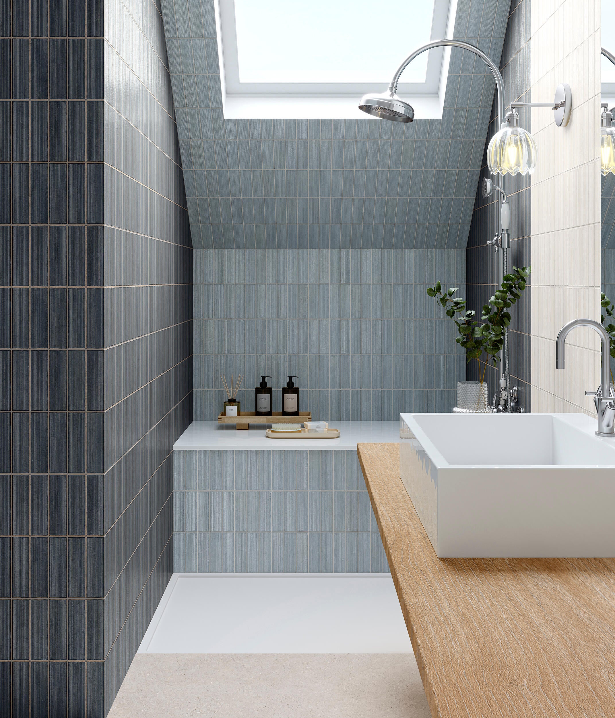 Azulejo porcelánico deco kirei efecto mosaico relieve azul intenso 32x62.5 cm gaya fores