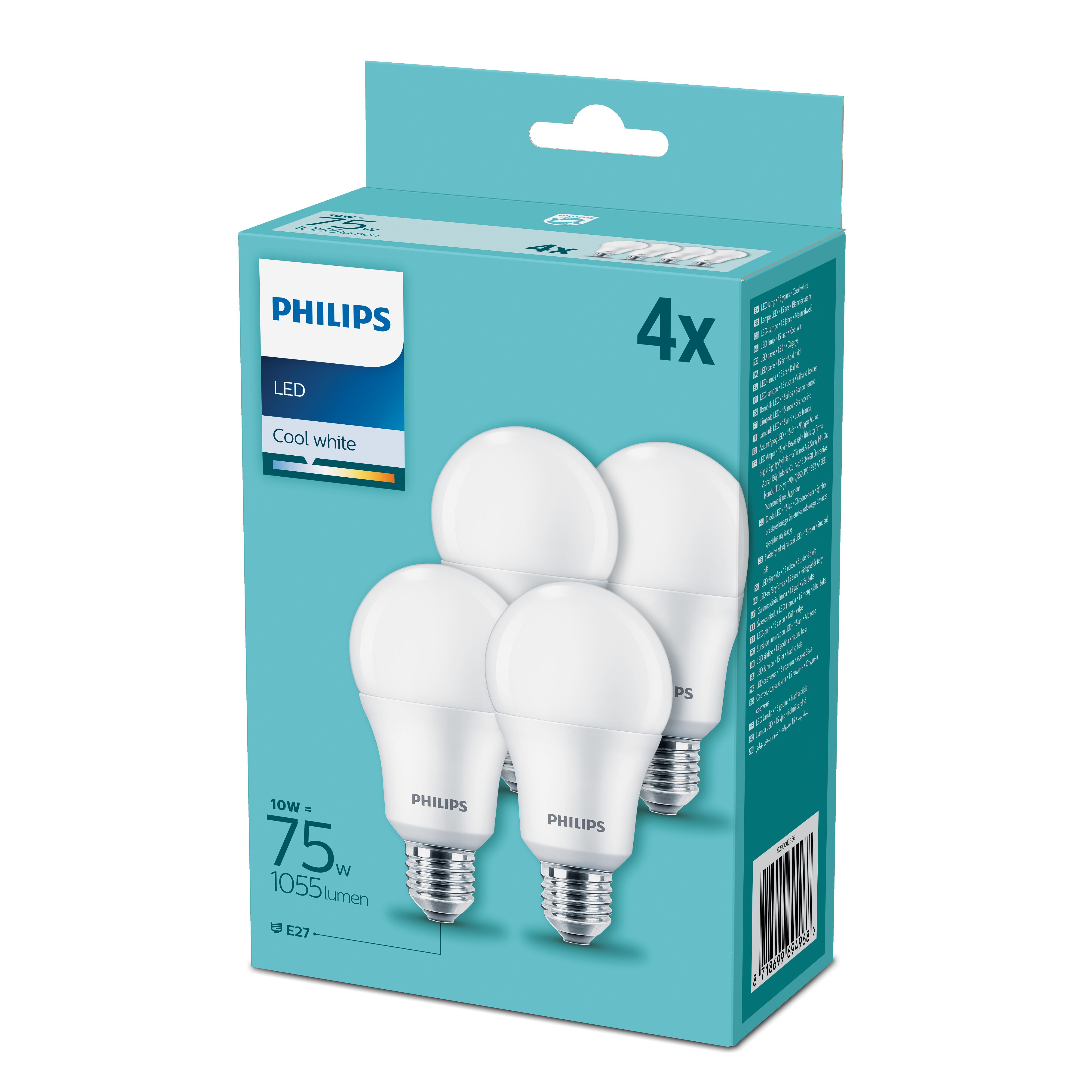 Set da 4 lampadine LED75CWSMDISX4P LED, E27 goccia, opaco, 10W = 1055 LM (equiv 75 W) classe energetica A, 200°, PHILIPS - 8