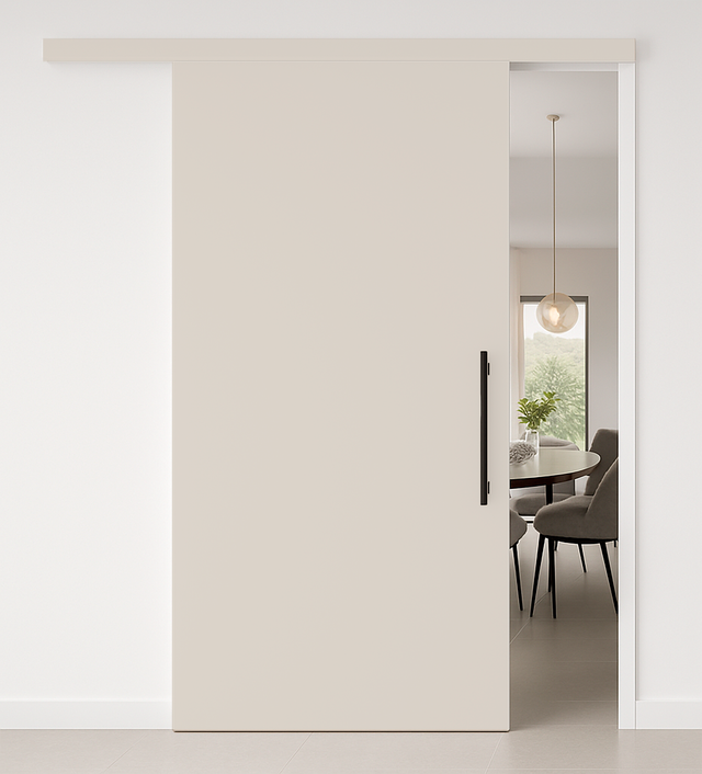 Puerta de interior corredera ciega maciza melamina antihuellas Line Plus Oasis beige anchura 72.5cm