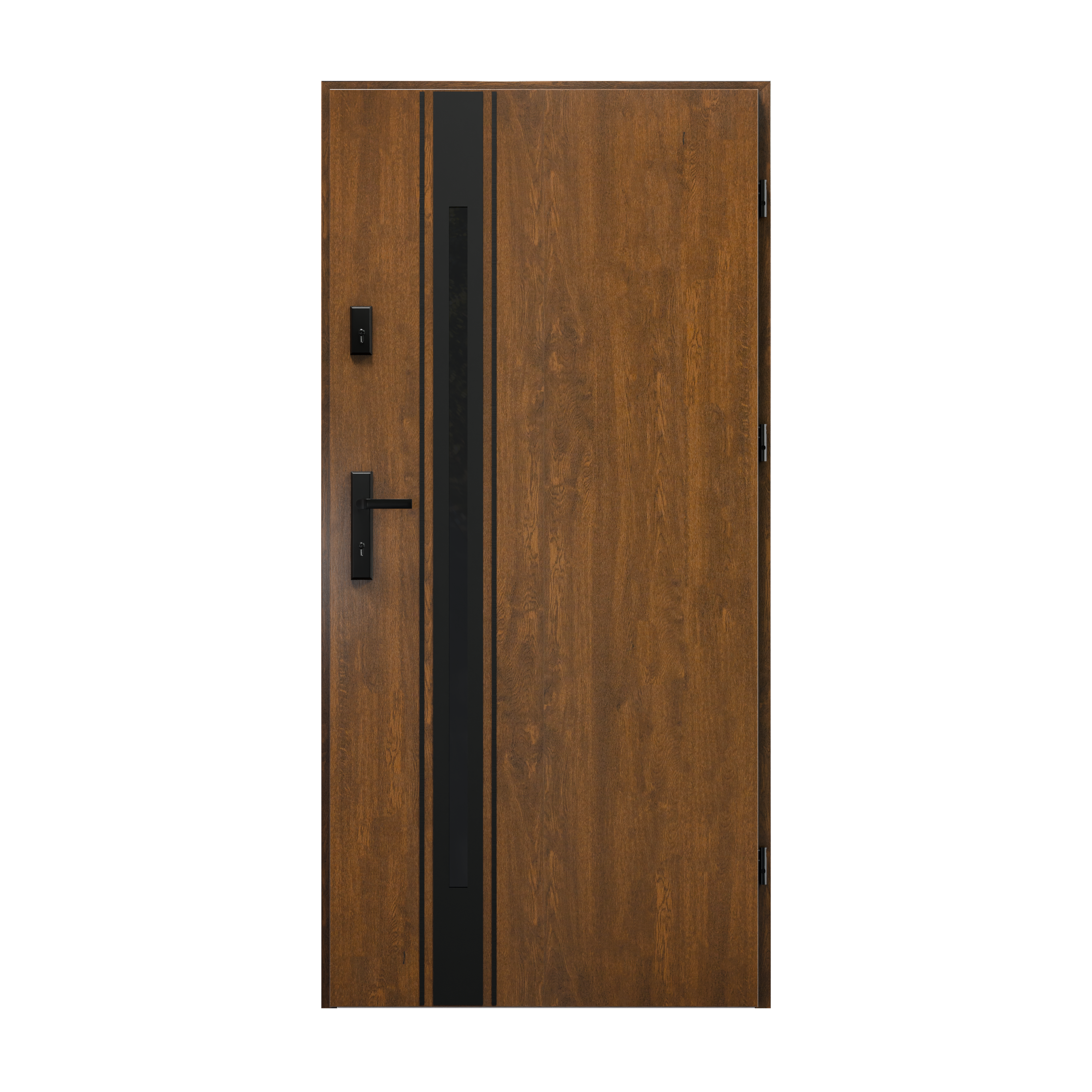 Drzwi zewnętrzne stalowe wejściowe 90 prawe S68 MONO orzechowe O.K.DOORS
