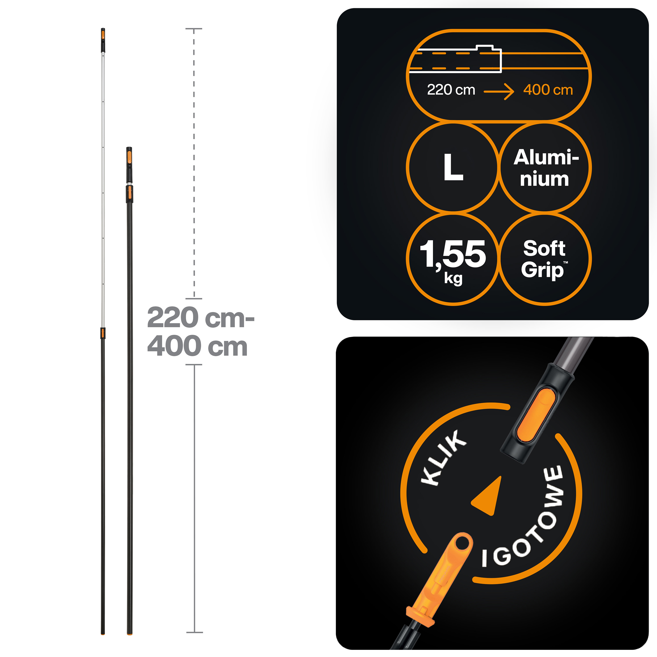 Trzonek teleskopowy L OneClick Fiskars - 9