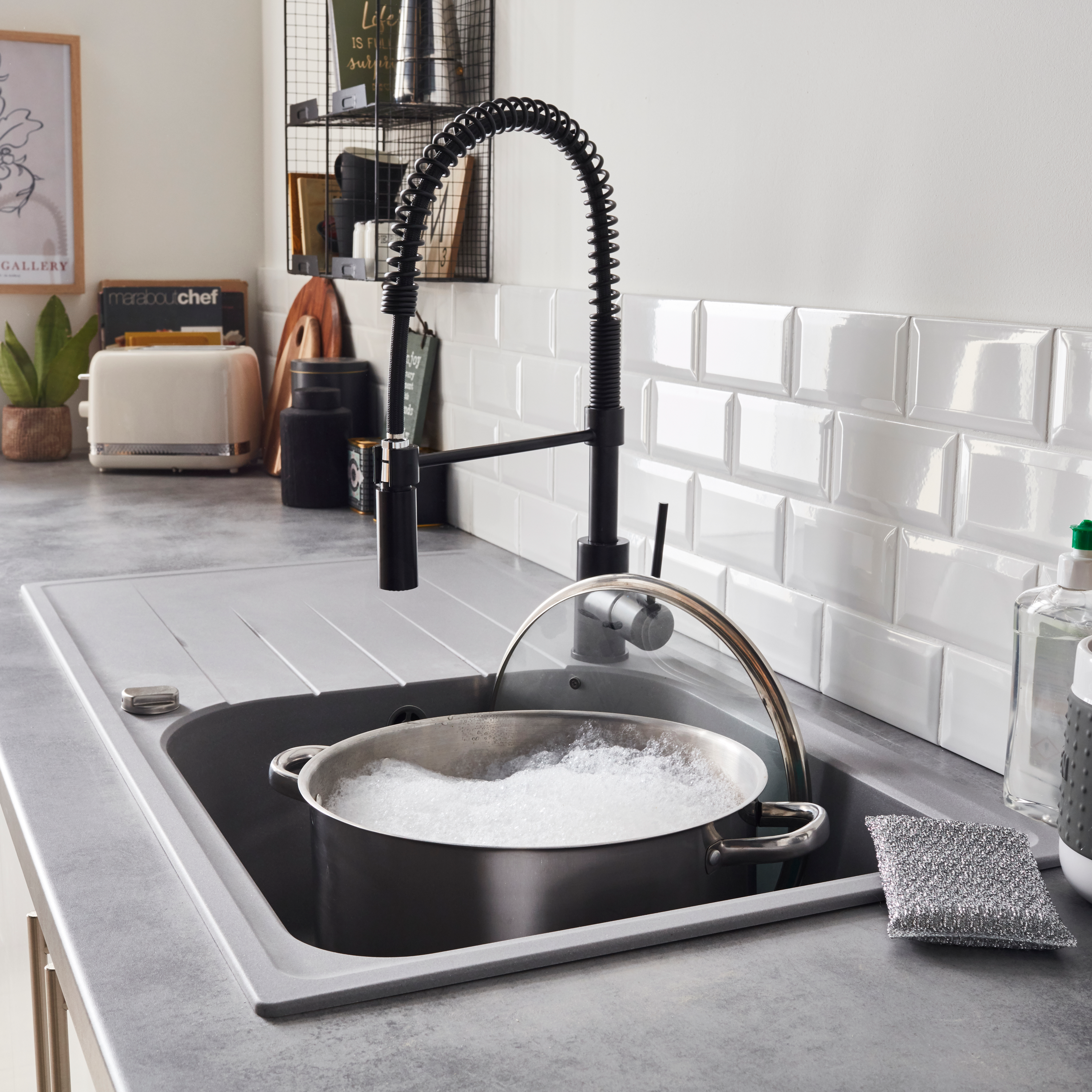 Evier en quartz et résine 1 bac 100 x 50 cm vidage inclus Elbe gris - 2