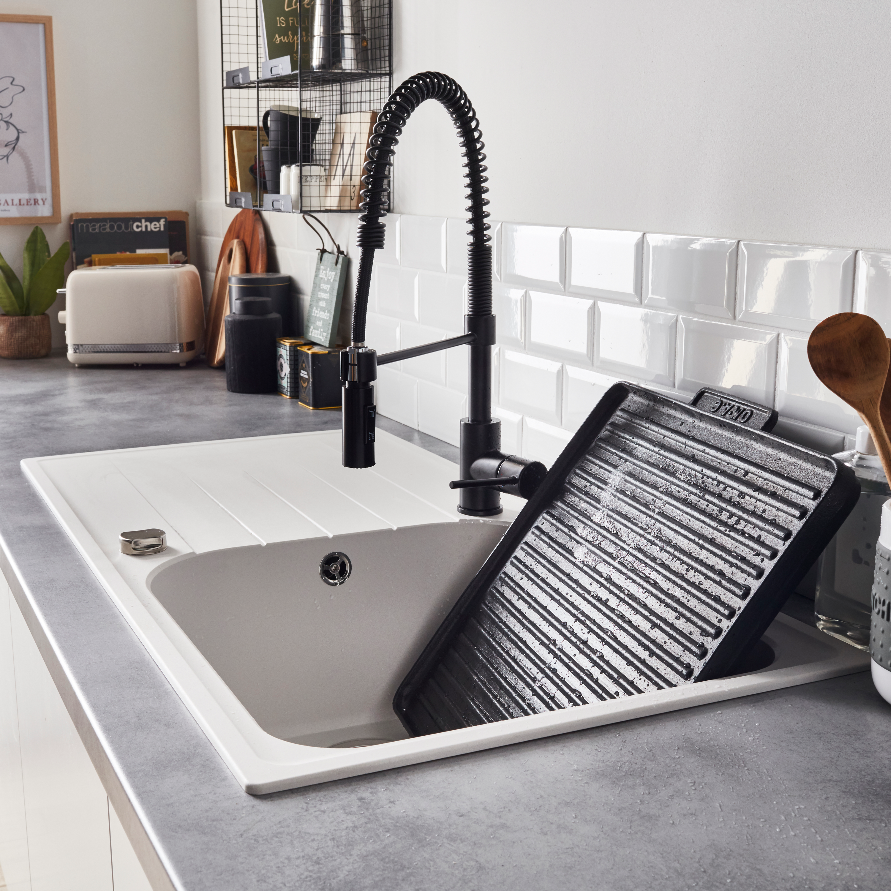 Evier en quartz et résine 1 bac 100 x 50 cm vidage inclus Elbe blanc - 2