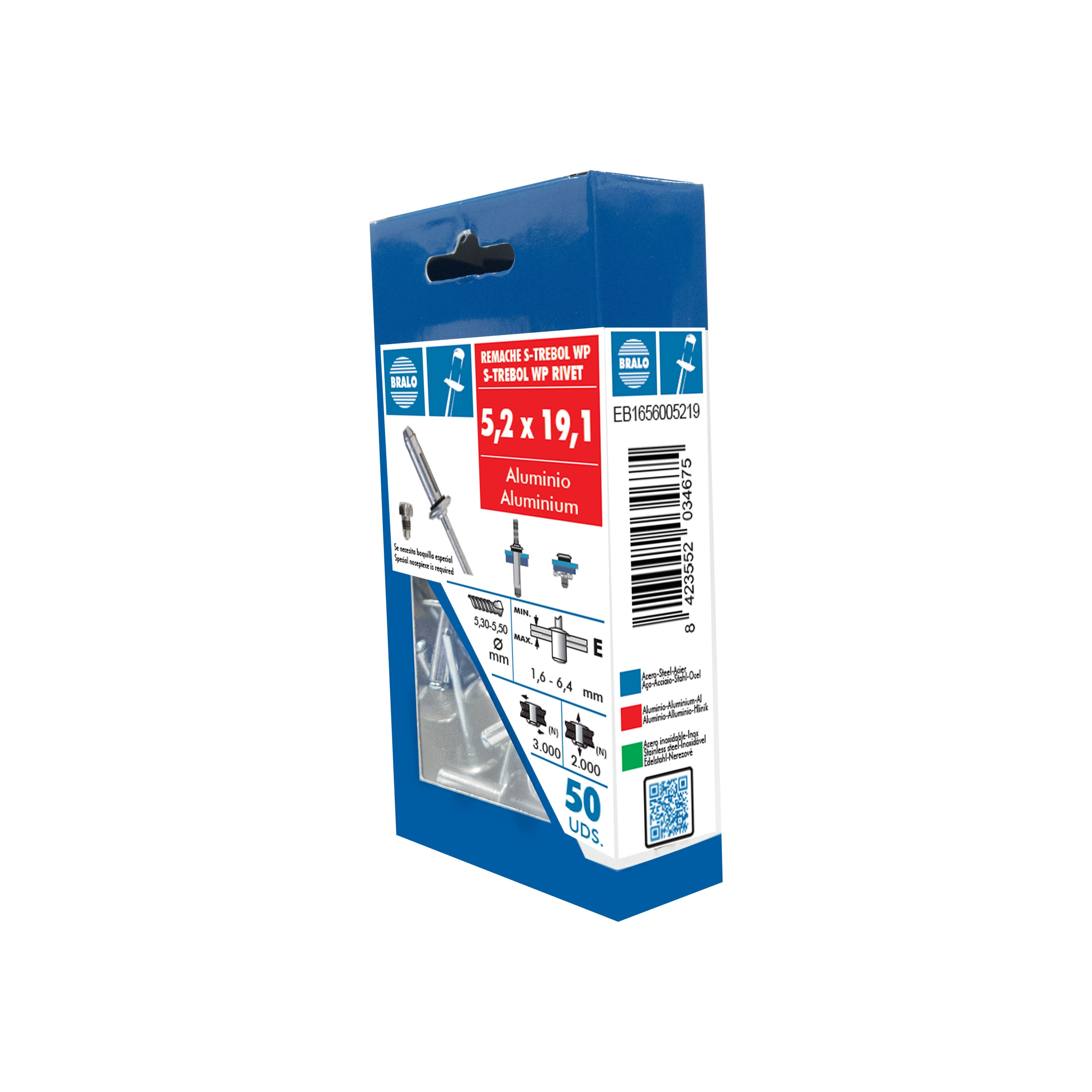 REMACHE CON ARANDELA TREBOL ALUMINIO  5.2X19.1MM 50UDS BRALO - 2