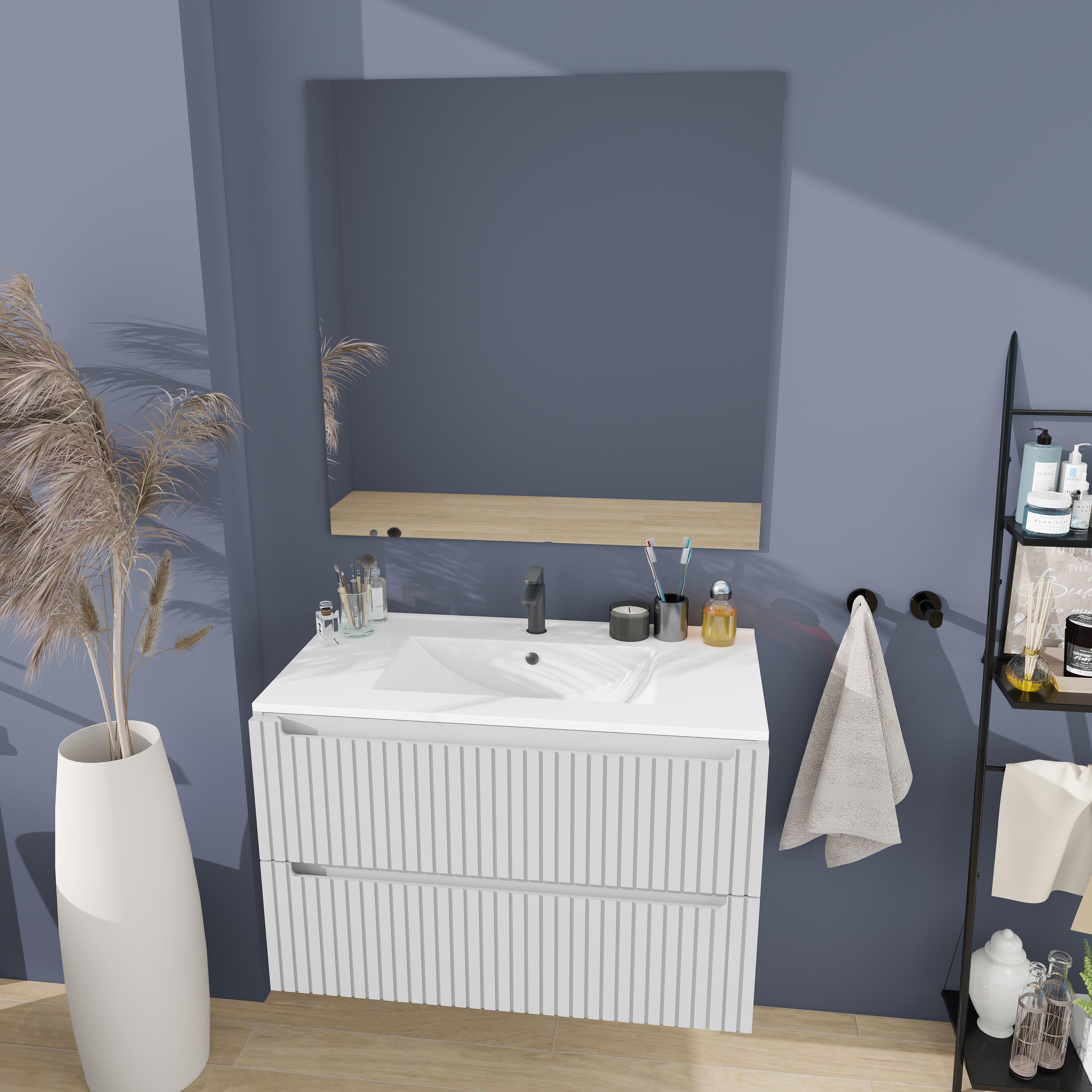 MUEBLE DE BAÑO BLUR 80CM GRIS 2 CAJONES - 8