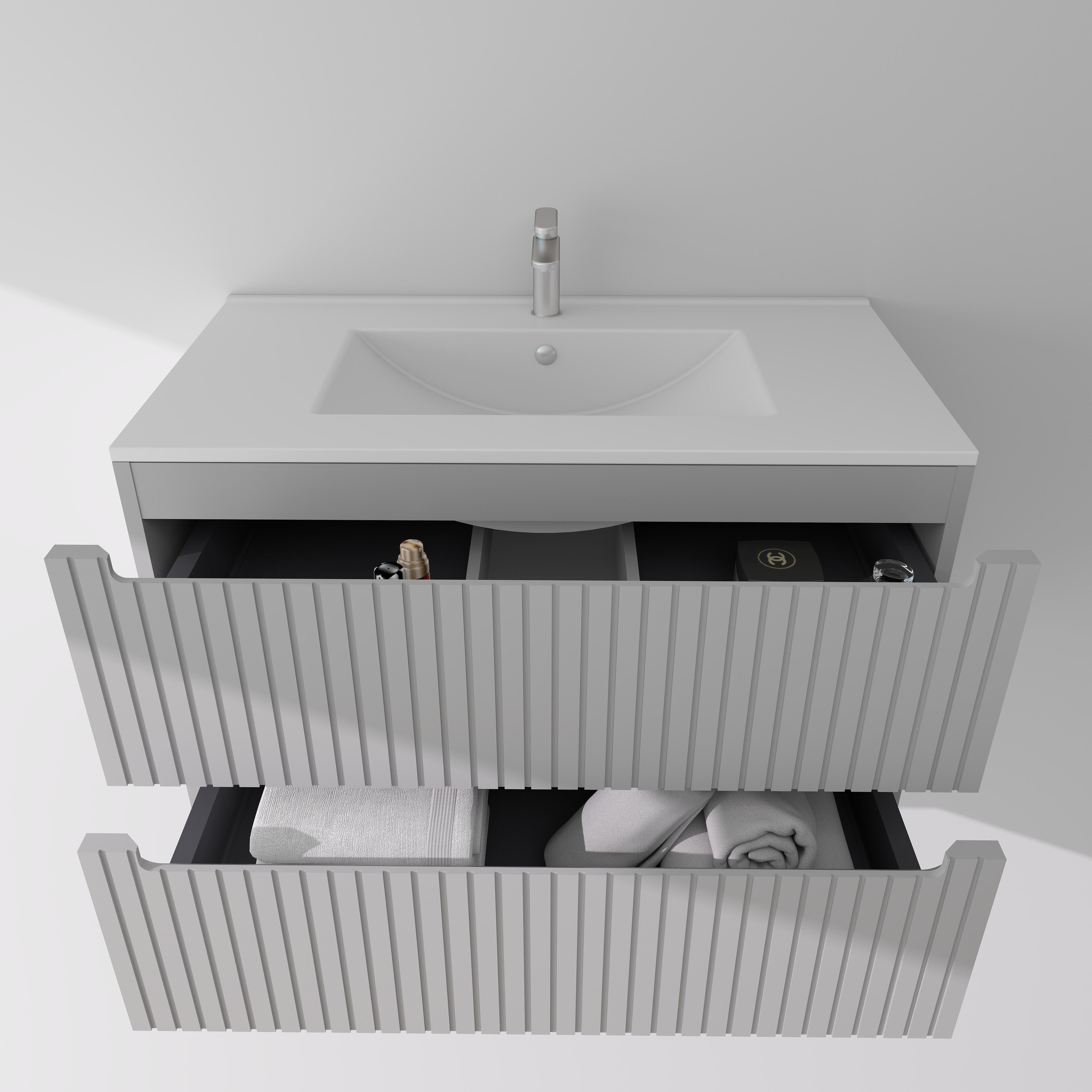MUEBLE DE BAÑO BLUR 80CM GRIS 2 CAJONES - 6