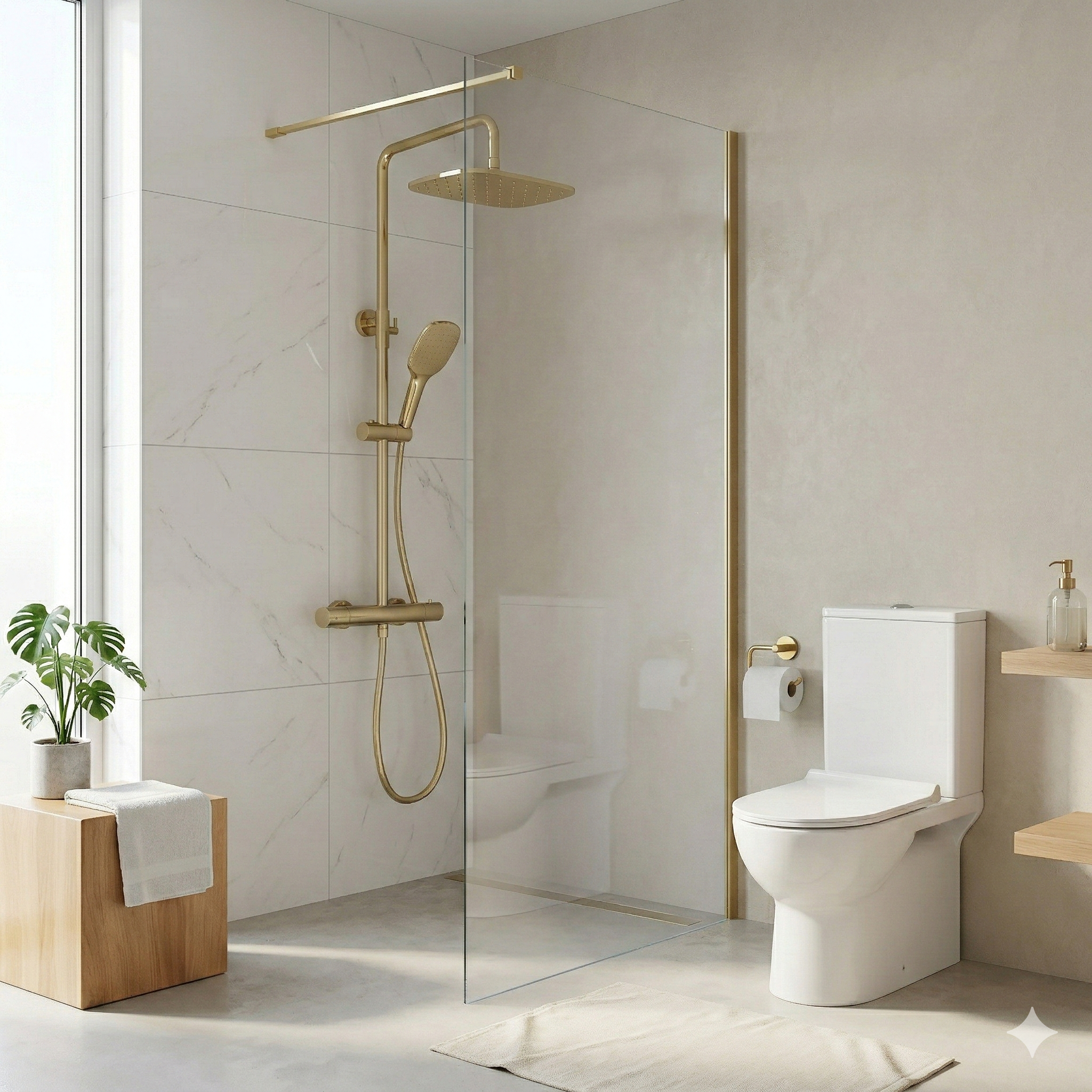 MAMPARA DE DUCHA FRONTAL FIJA INCA PRO 100CM ORO - 3