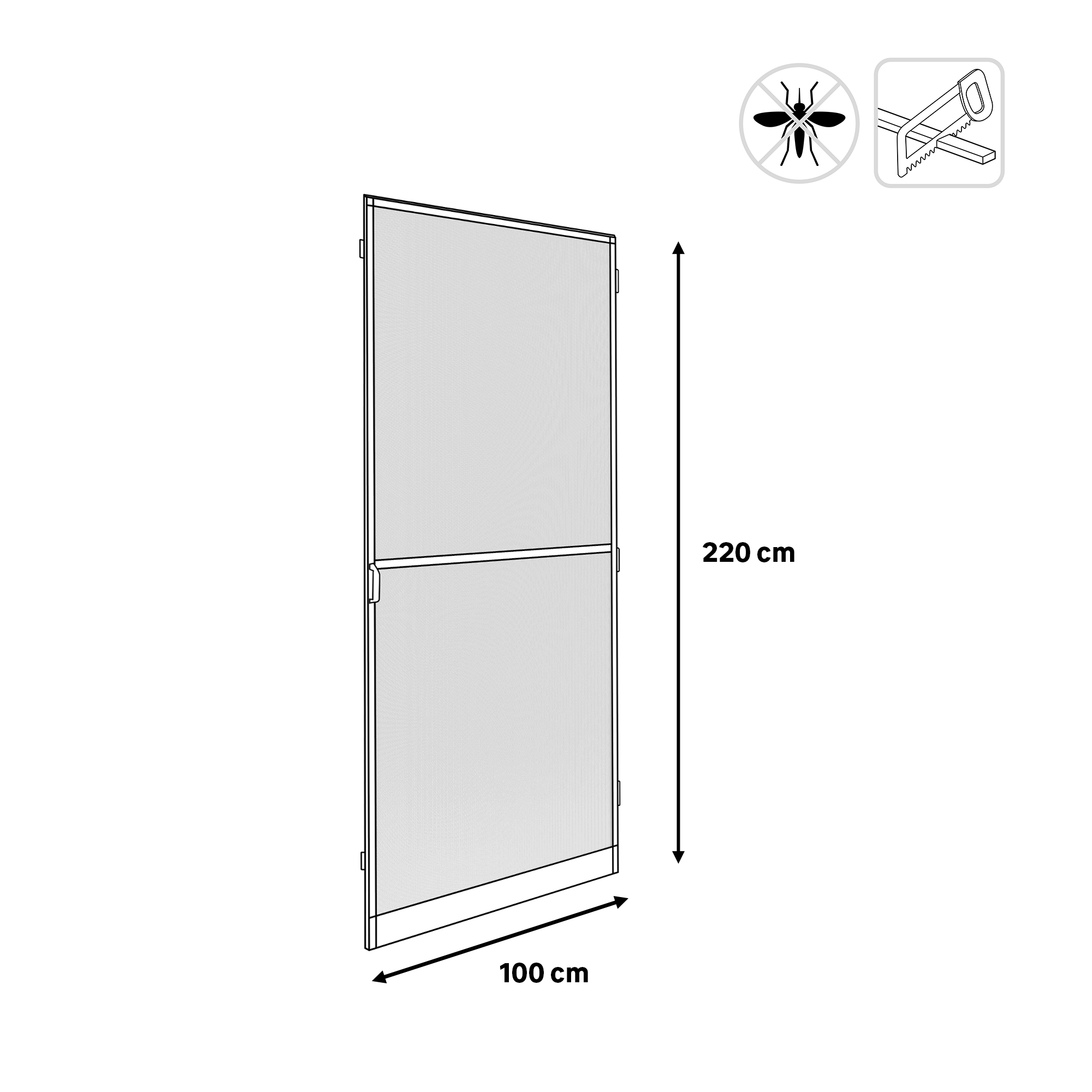 Mosquitera abatible 100x220cm 1 puerta aluminio blanco recortable fibra de vidrio negra Isoxa - 3