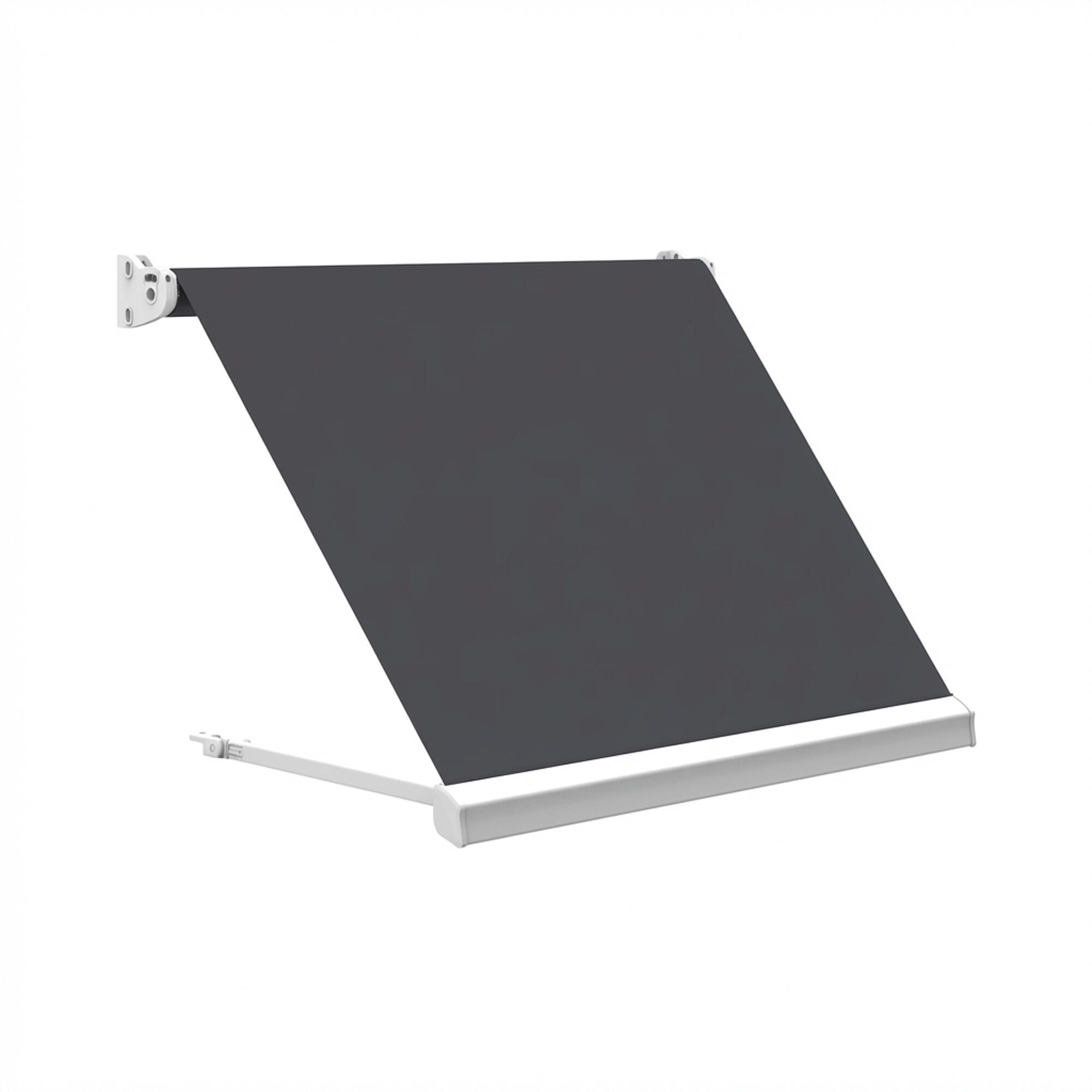 Toldo brazo estor 5x2m para balcón malibú manual con manivela estructura blanca tela acrílica gris oscuro