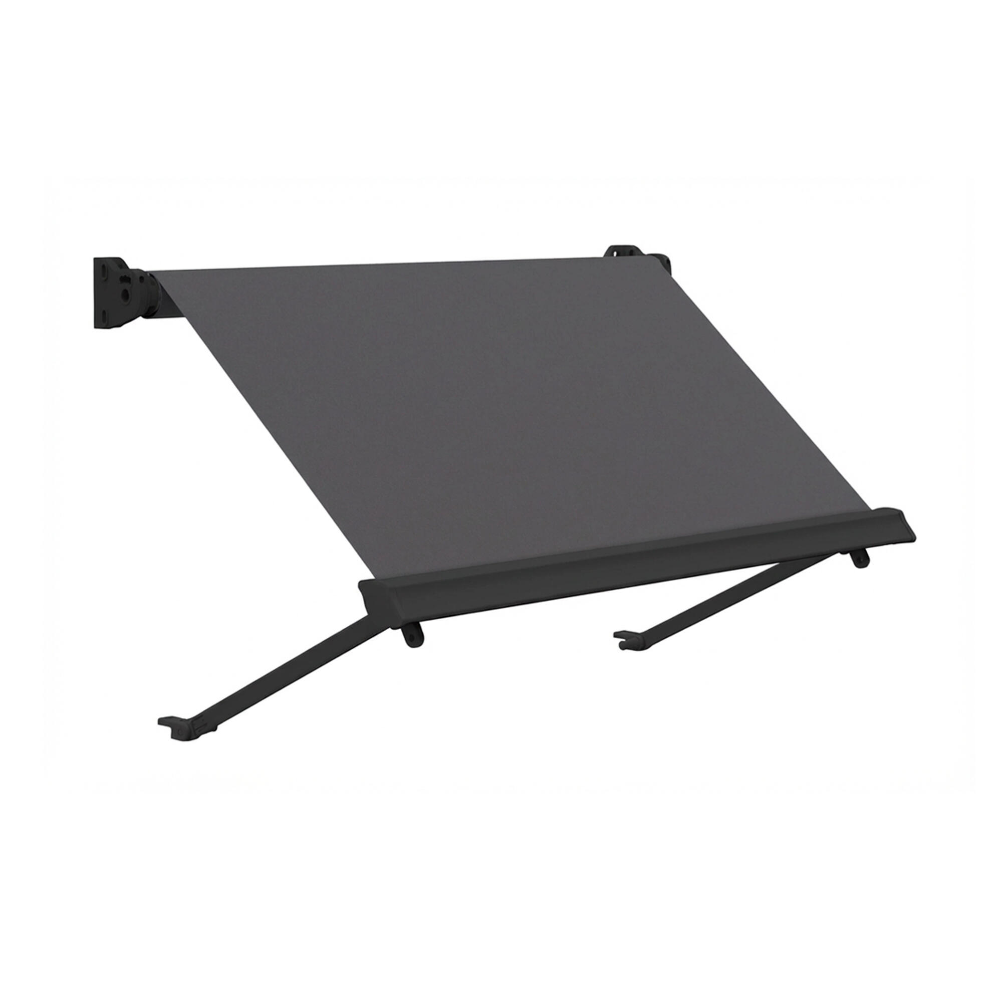 Toldo brazo estor 2x2m para balcón malibú manual con manivela estructura gris tela acrílica gris oscuro