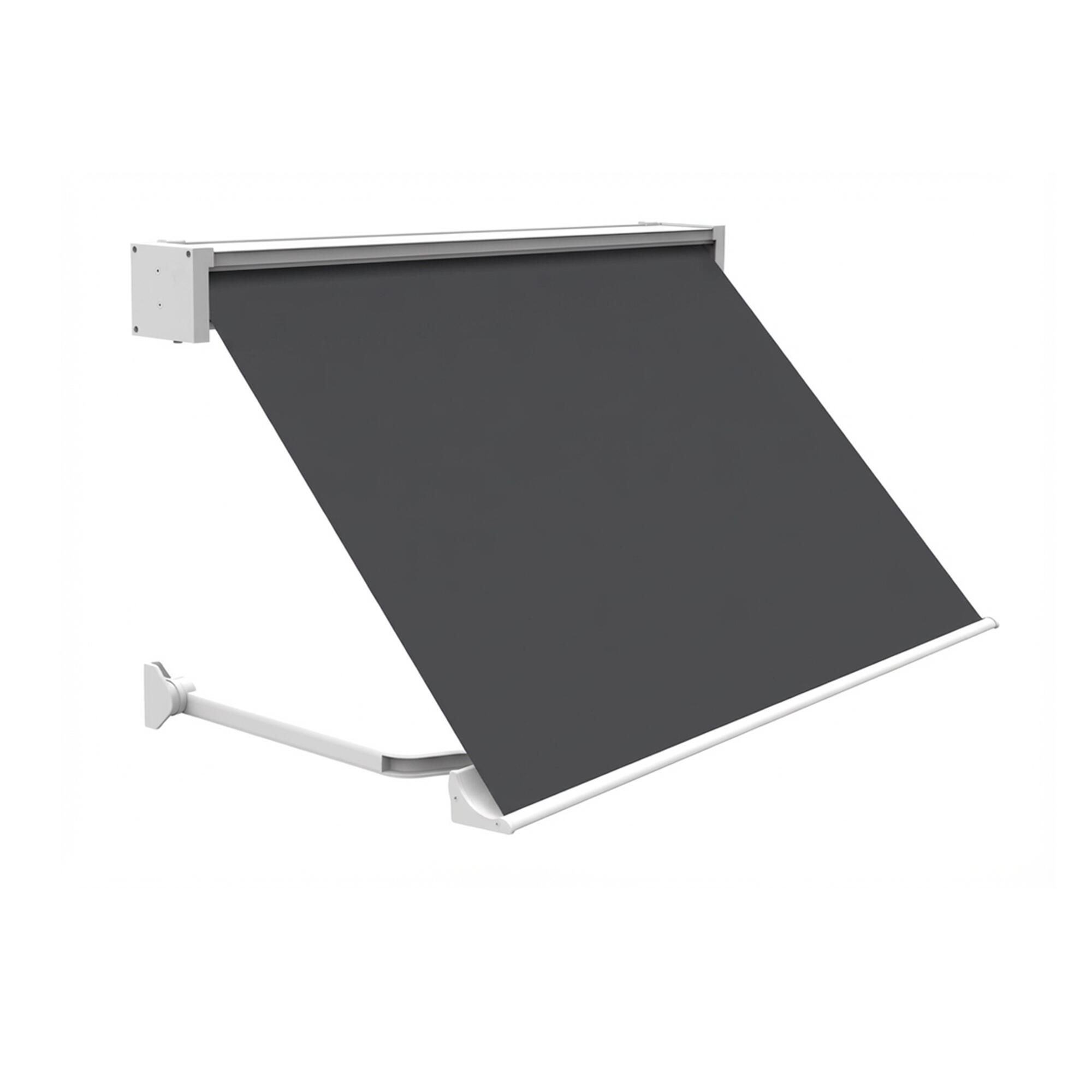Toldo brazo punto recto 3.5x2m para ventana sabana cofre blanco motorizado con mando tela acrílica gris oscuro