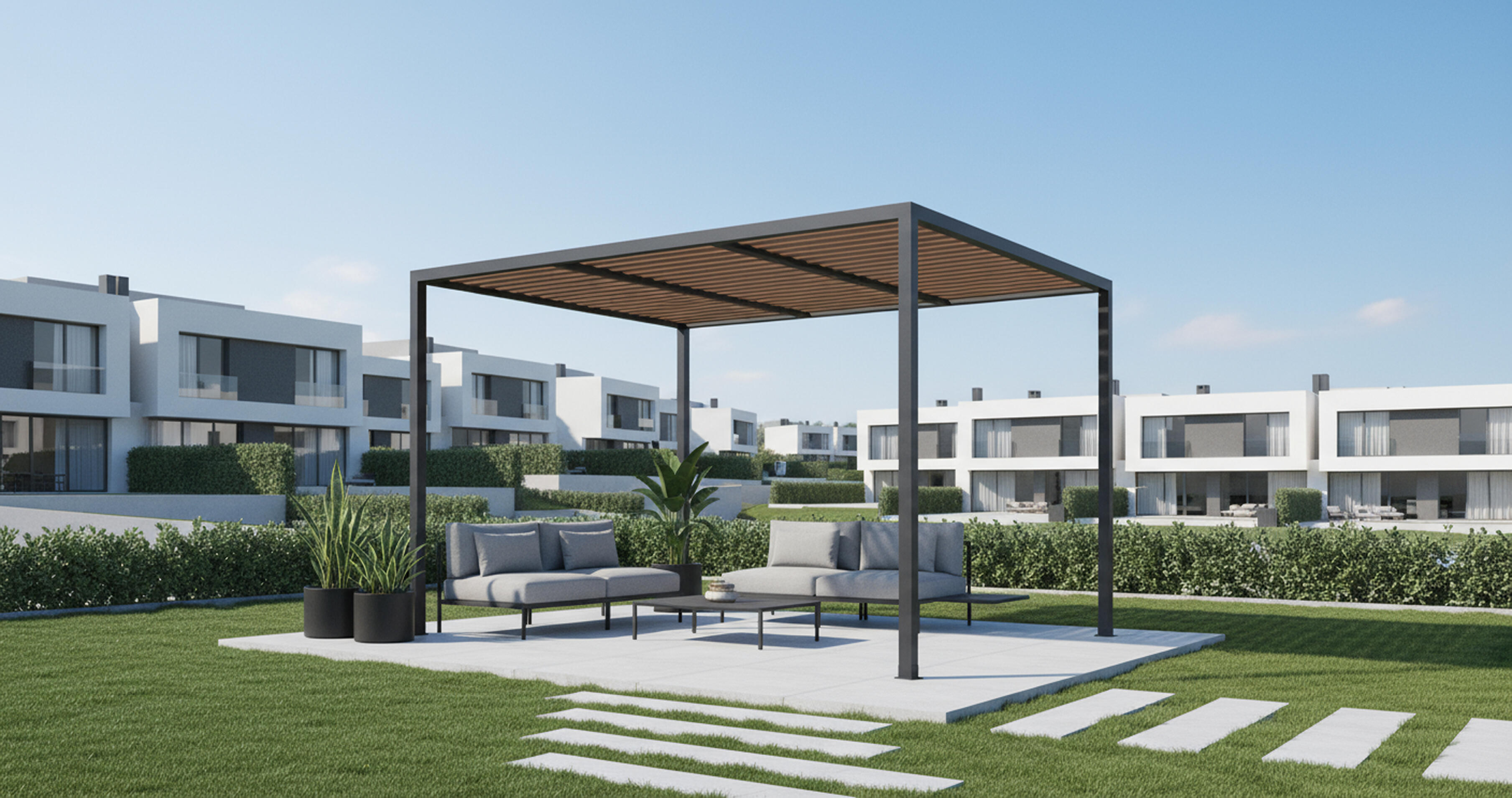 pergola de aluminio con cubierta paris de 400 x 300 cm gris