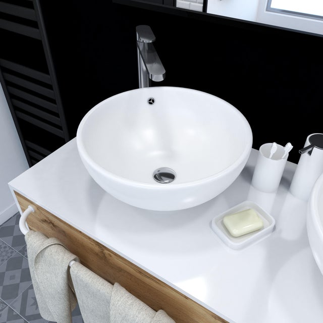Vasque à poser ronde blanc diamètre 41 cm- BALI