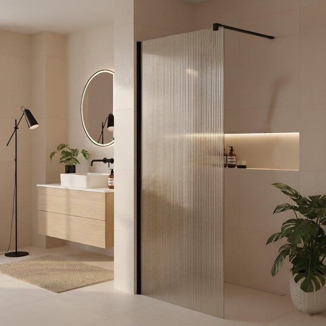 Panel de ducha Dallas de 200x90 cm con cristal ranurado de 4 mm de espesor
