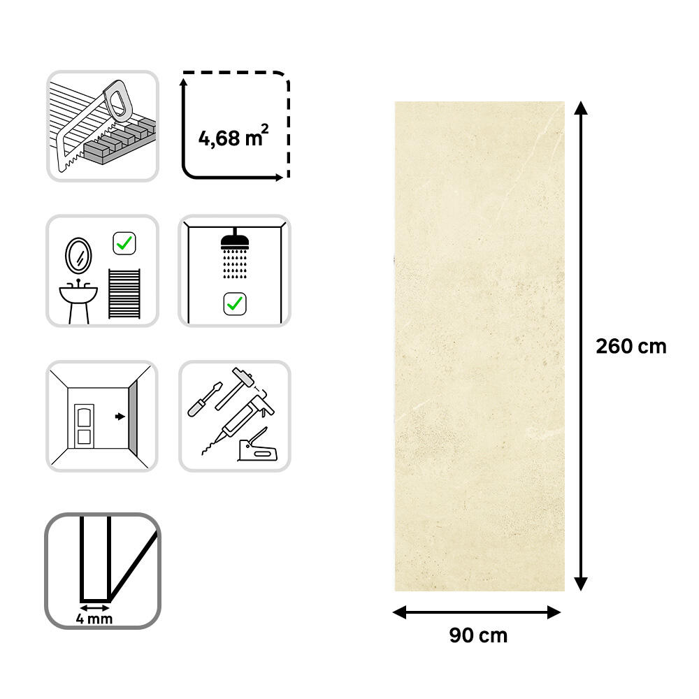 Revestimiento de pared decorativo efecto liso PVC Inspiro XL Matt Shine beige de 260x90cm - 6