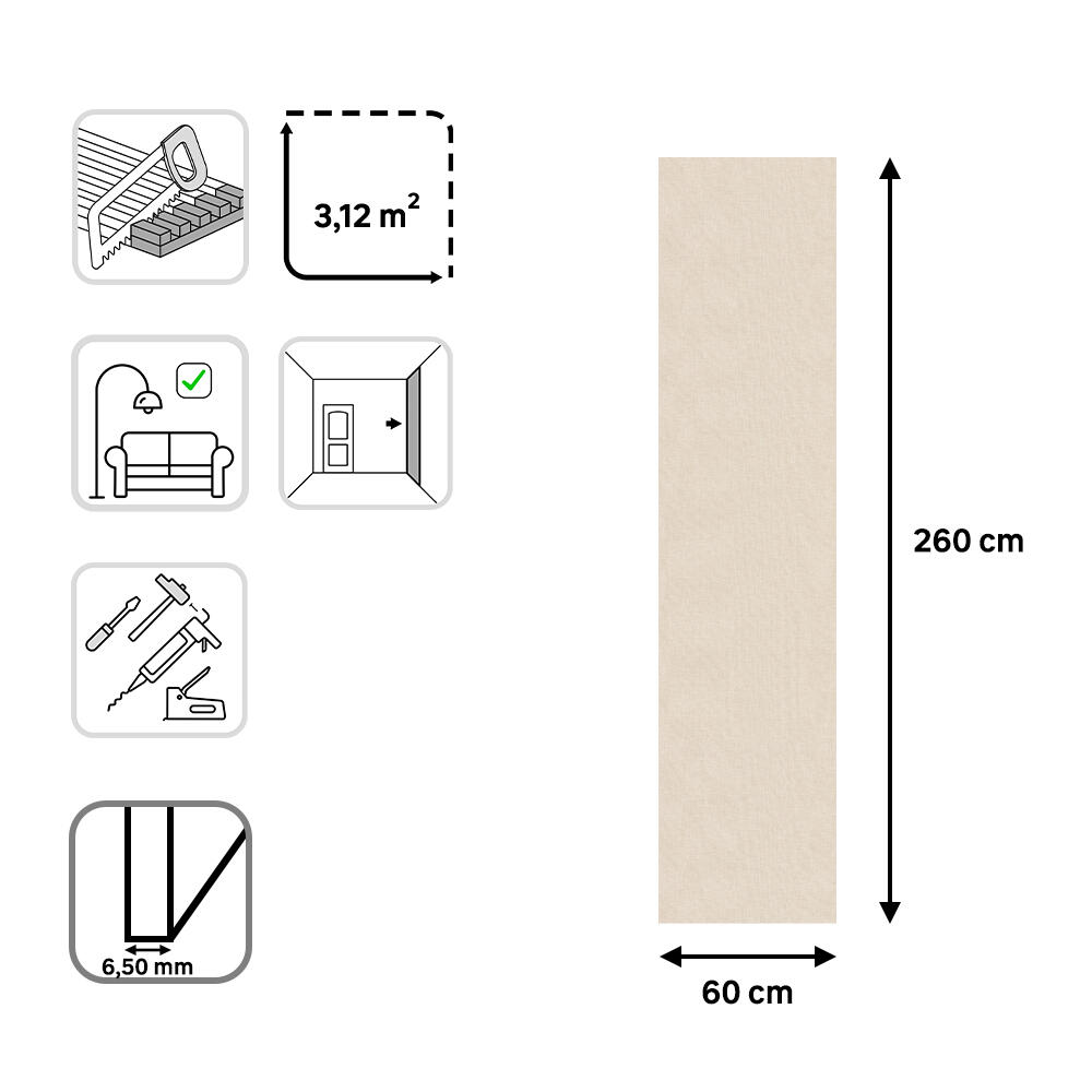 Revestimiento de pared decorativo efecto tela acústico PET Acoustic Wall beige de 260x60cm - 4