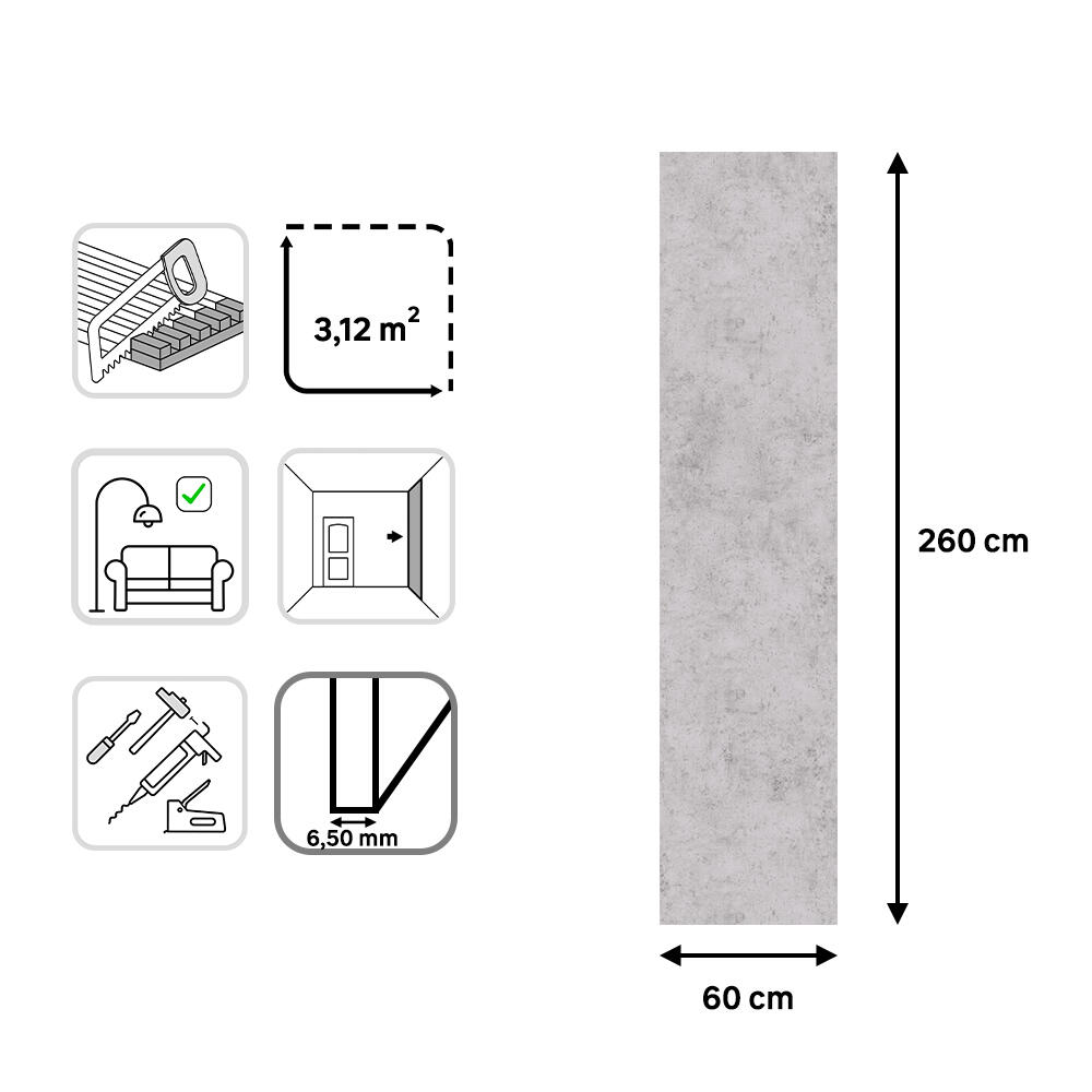 Revestimiento de pared decorativo efecto hormigón acústico PET Acoustic Wall gris cemento de 260x60cm - 4