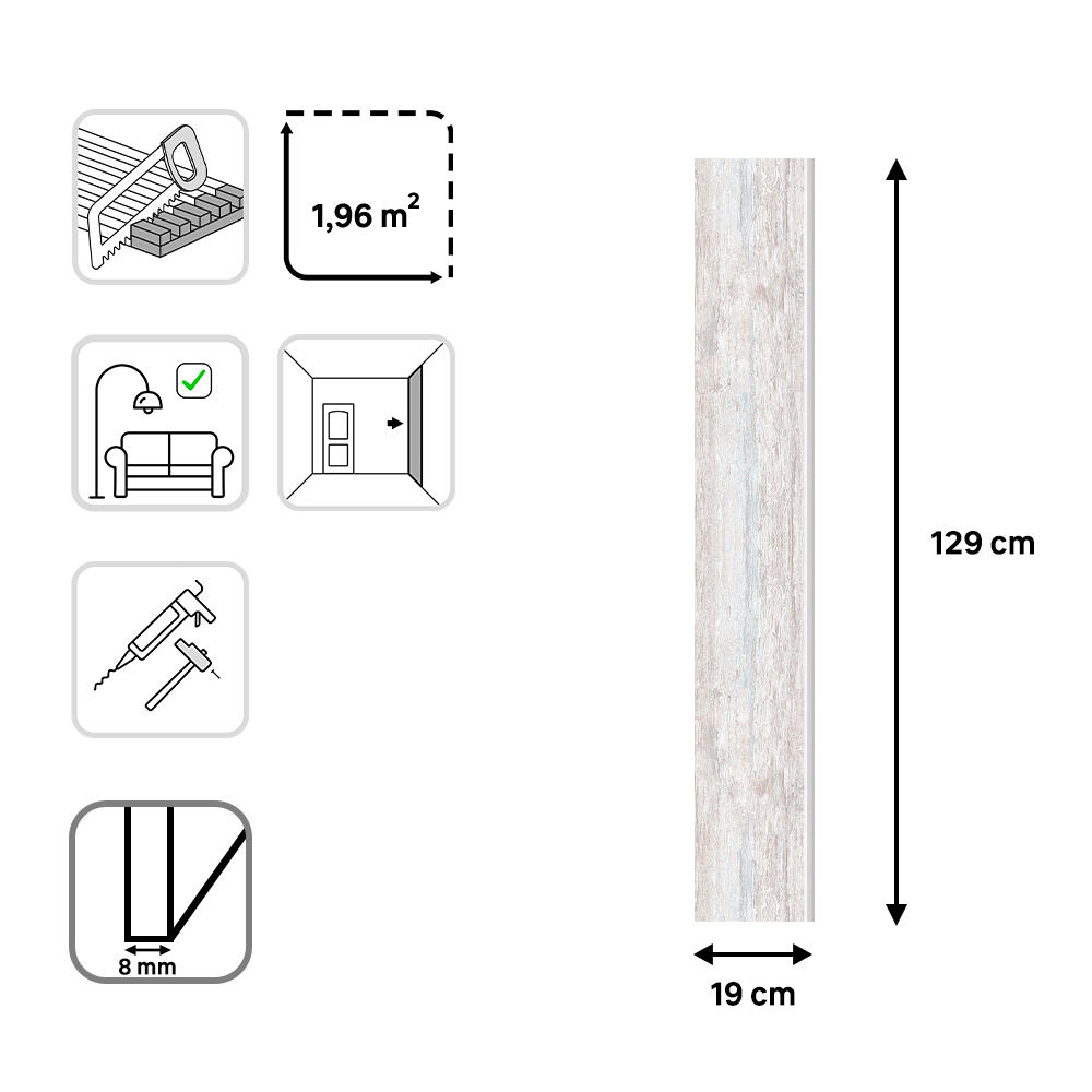 Revestimiento de pared decorativo efecto MADERA MDF Impresion Digital vintage gris 129x19cm - 4