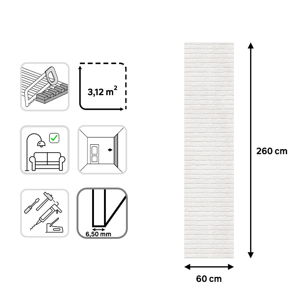 Revestimiento de pared decorativo efecto ladrillo acústico PET Acoustic Wall blanco de 260x60cm - 4