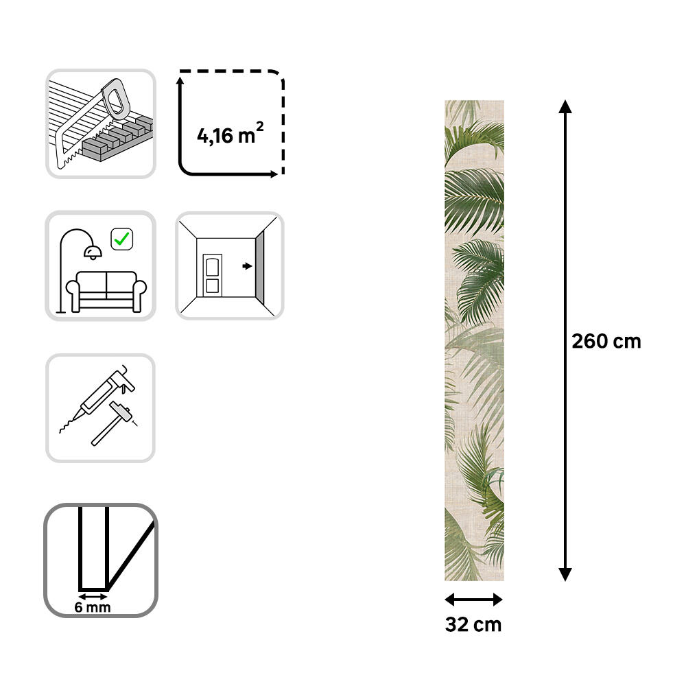 Revestimiento de pared decorativo efecto papel pintado de MDF Impresión Digital verde de 260x32cm - 3