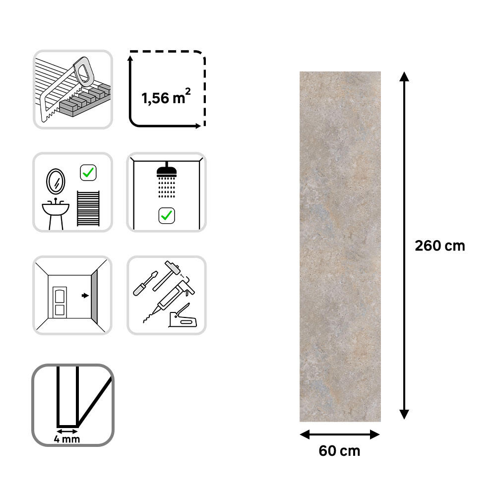 Revestimiento de pared decorativo efecto piedra vinílico SPC Essenza Topo mate 260x60cm - 4