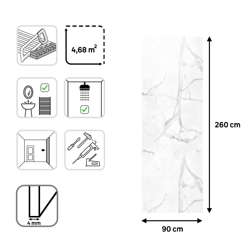 Revestimiento de pared decorativo efecto mármol de PVC Inspiro XL Gloss Eclipse blanco de 260x90cm - 6
