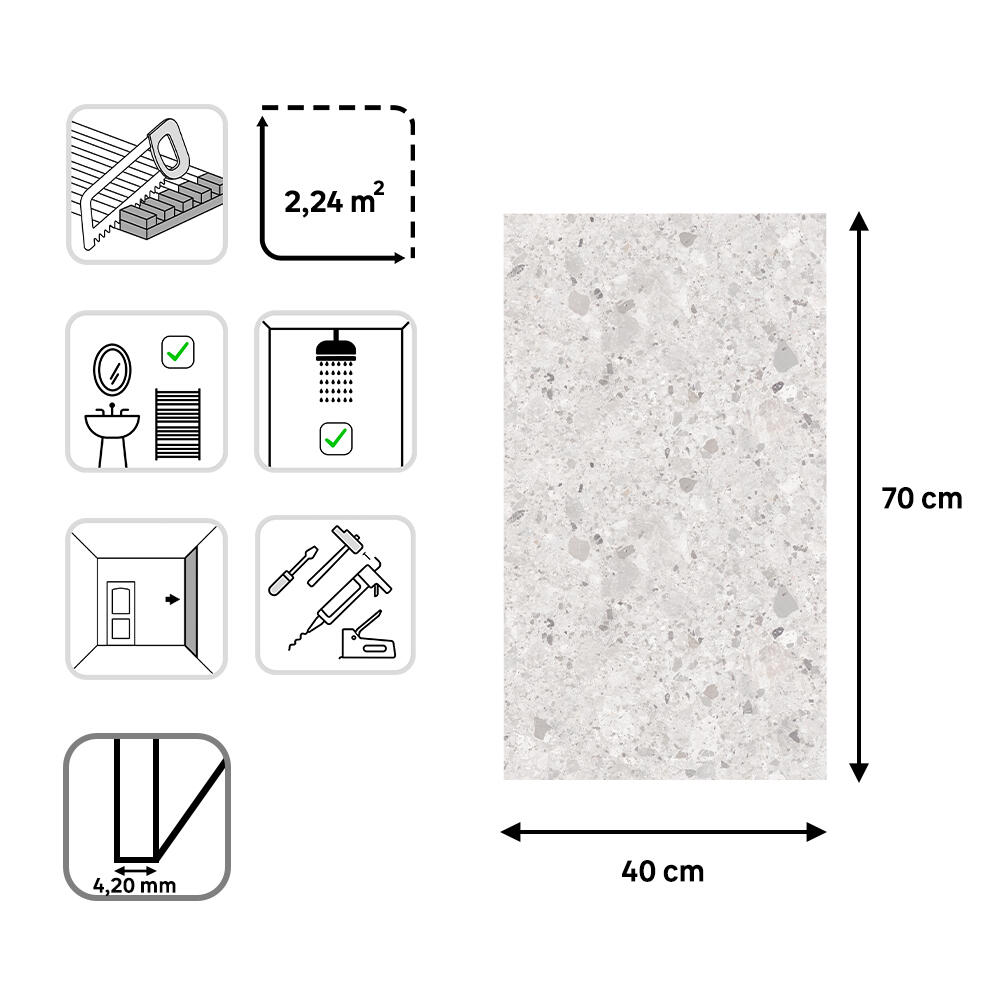 Revestimiento de pared decorativo efecto terrazo de PVC Artens Renowterrazo gris de 70x40cm - 7