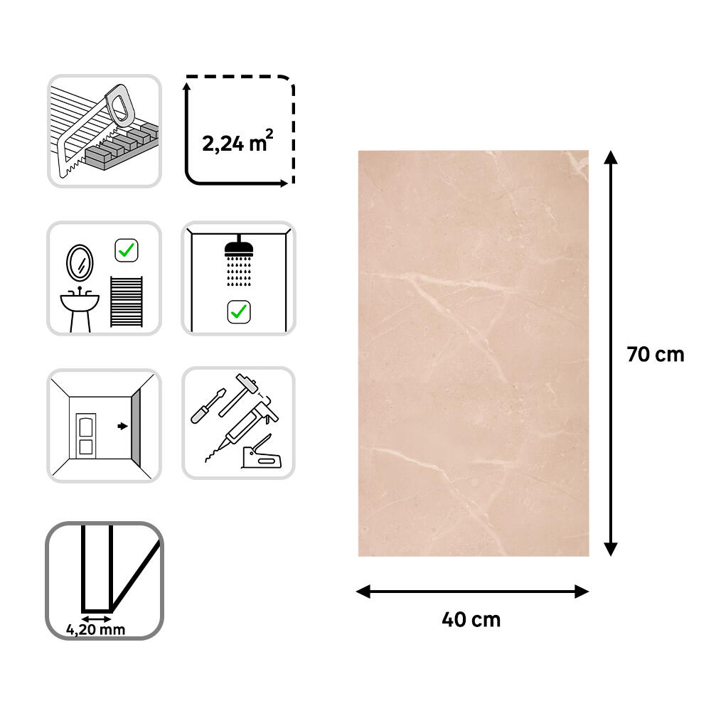 Revestimiento de pared decorativo efecto mármol de PVC Artens Renow beige brillo de 70x40cm - 6