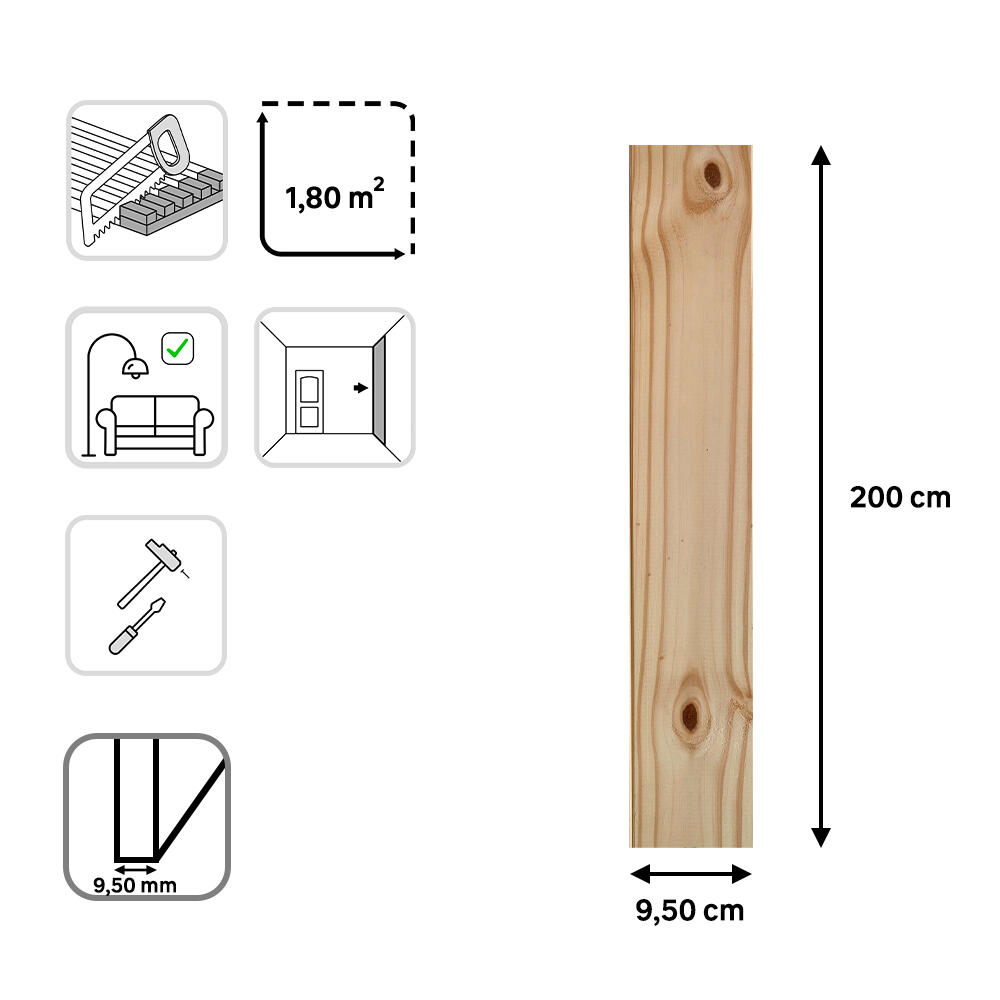 Revestimiento de pared decorativo MADERA de pino de 95x2000x9,5mm - 4