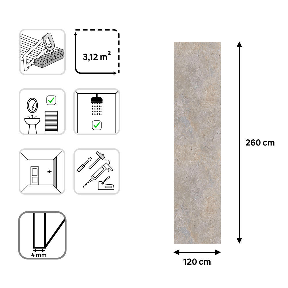 Revestimiento de pared decorativo efecto piedra vinílico SPC Essenza beige mate 260x120cm - 5