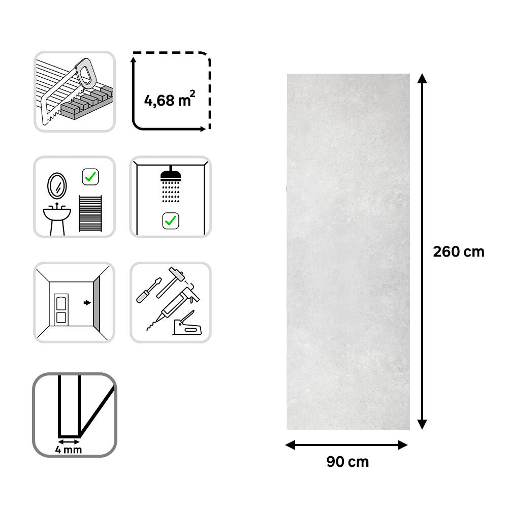 Revestimiento de pared decorativo efecto cemento de PVC Inspiro XL Matt Oasis blanco de 260x90cm - 6