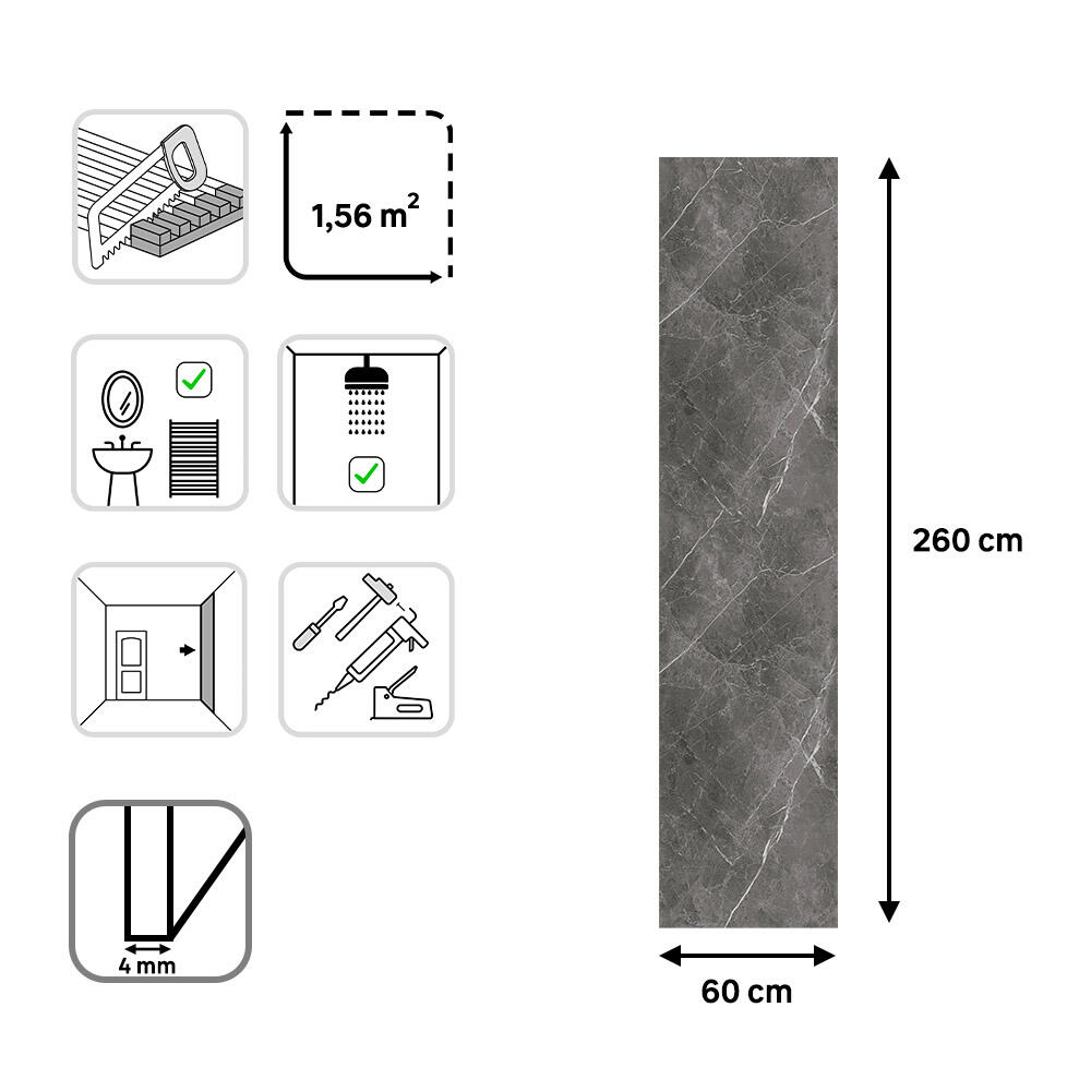 Revestimiento de pared decorativo efecto mármol vinílico SPC Alloy gris brillo 260x60cm - 4