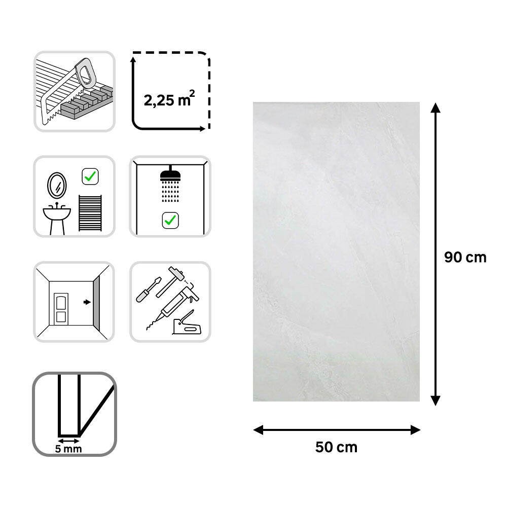Revestimiento de pared decorativo efecto mármol de PVC serie Dumawall+ Gloss Evora blanco de 90x50cm - 4